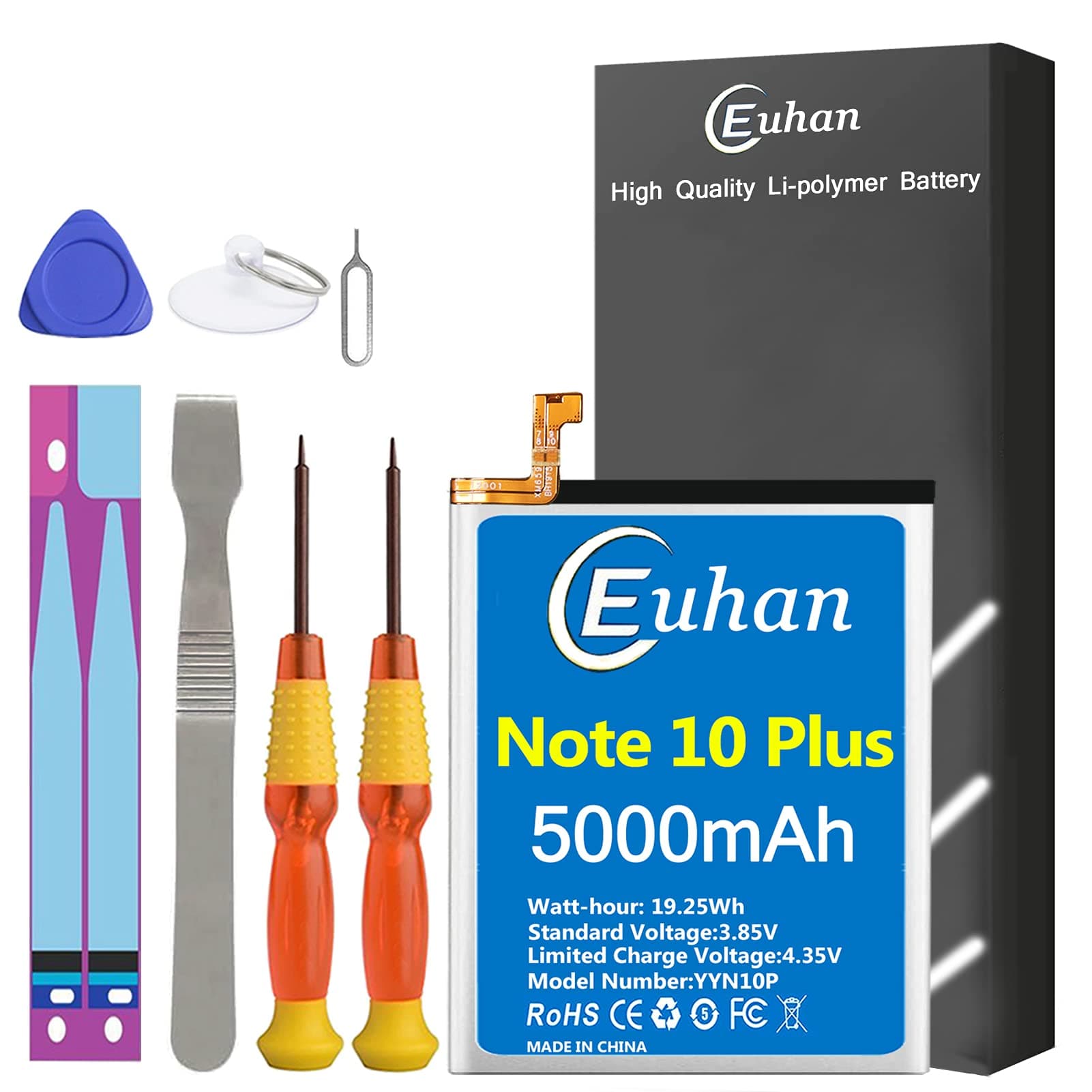 Galaxy Note 10 Plus Battery, Euhan 5000mAh Li-Polymer EB-BN972ABU Internal Replacement Battery for Samsung Galaxy Note 10+ Note 10 Plus SM-N975F SM-N975F/DS with Repair Tools Kit [24 Month Service]