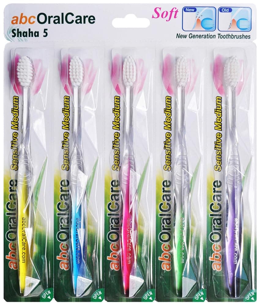 Shaha 5 toothbrush, New Generation US Patented, Non Nylon, Tapered, Soft and Ultra fine bristles –– Deep penetration pack of 5