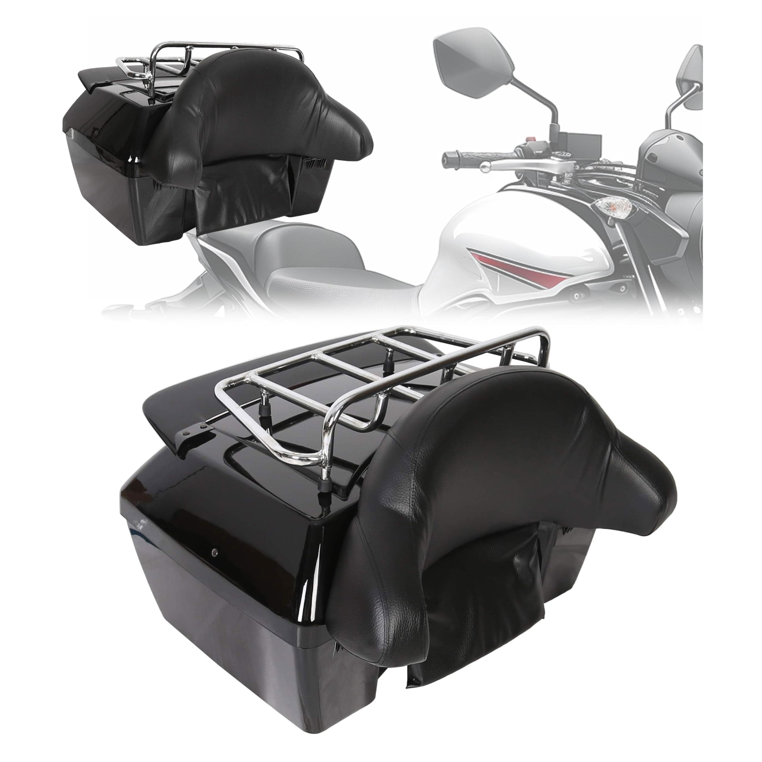 KUAFU 50L Motorcycle Trunk w/Backrest Tail Light Luggage Rack Compatible with Yamaha Honda Harley Davidson Suzuki Vulcan Universal Hard Luggage Tail Trunk Box (Mounting Hardware Included)