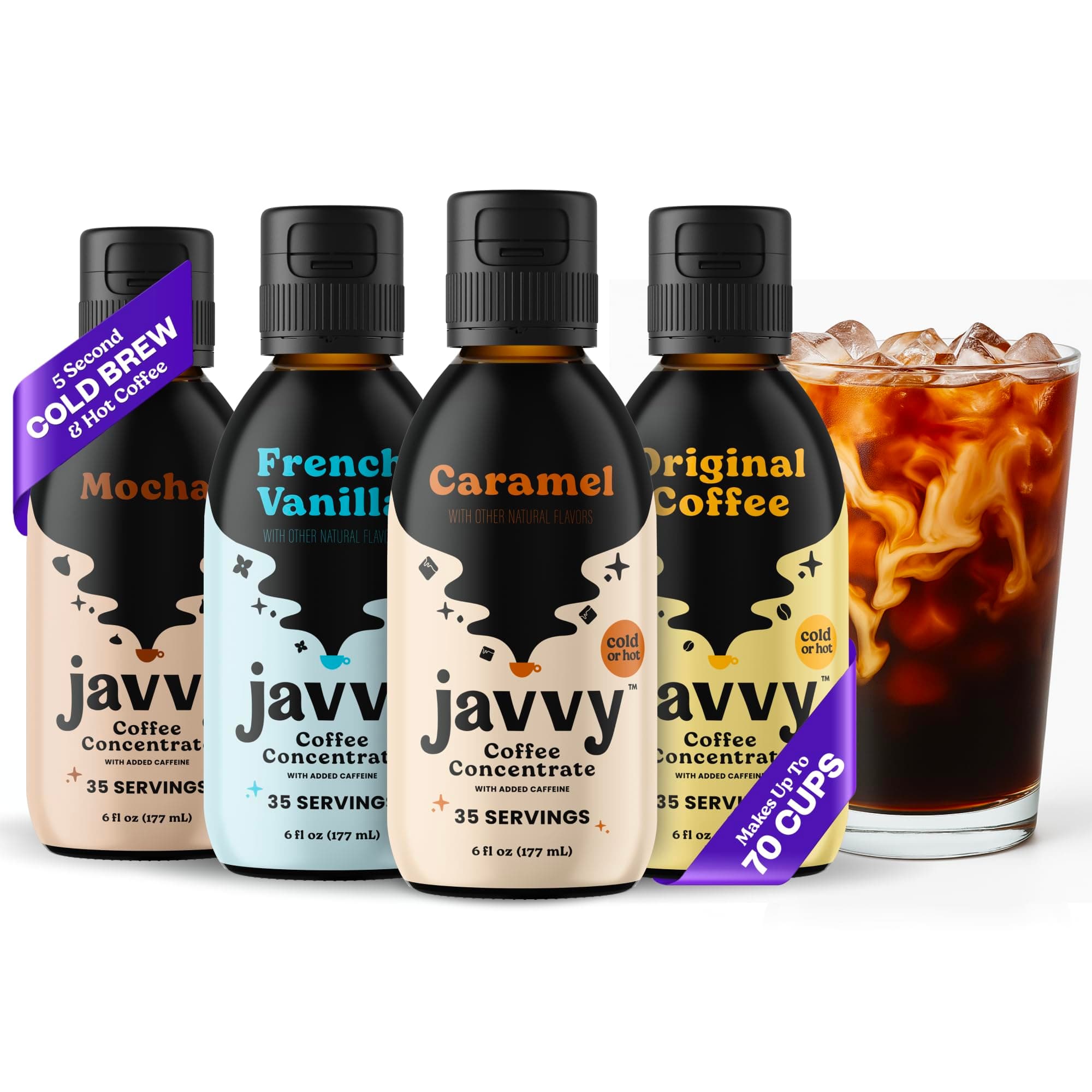 Javvy Coffee Concentrate - Cold Brew Coffee, Perfect for Hot or Iced Instant Coffees, Hot Drinks, Cold Brew Concentrate, 35 Servings – 4 Pack Bundle