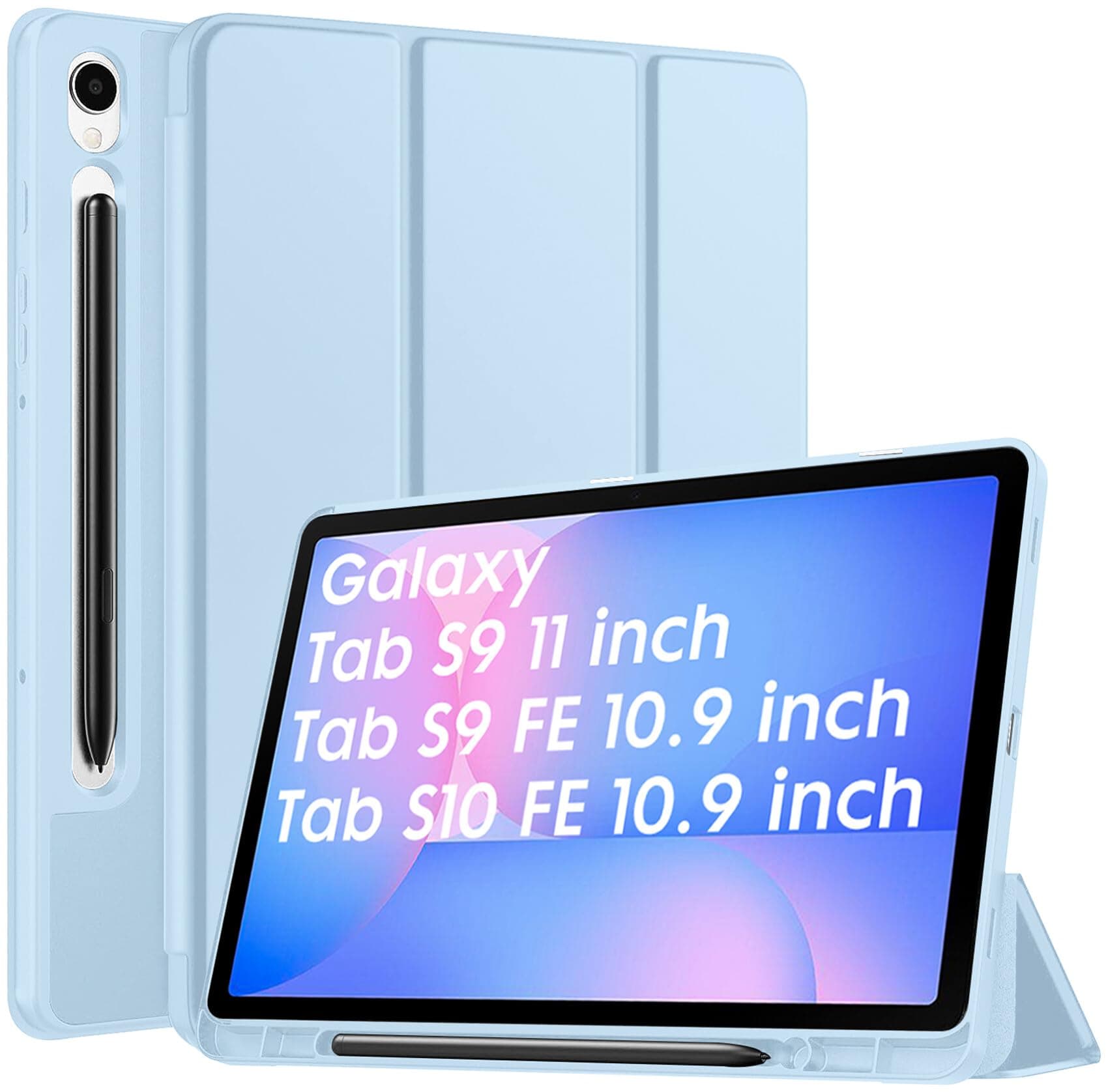 Robustrion Cover for Samsung Galaxy Tab S9 & S9 FE, 11/10.9 inch, Flip Case with S Pen Holder, Auto Sleep Wake, Light Blue