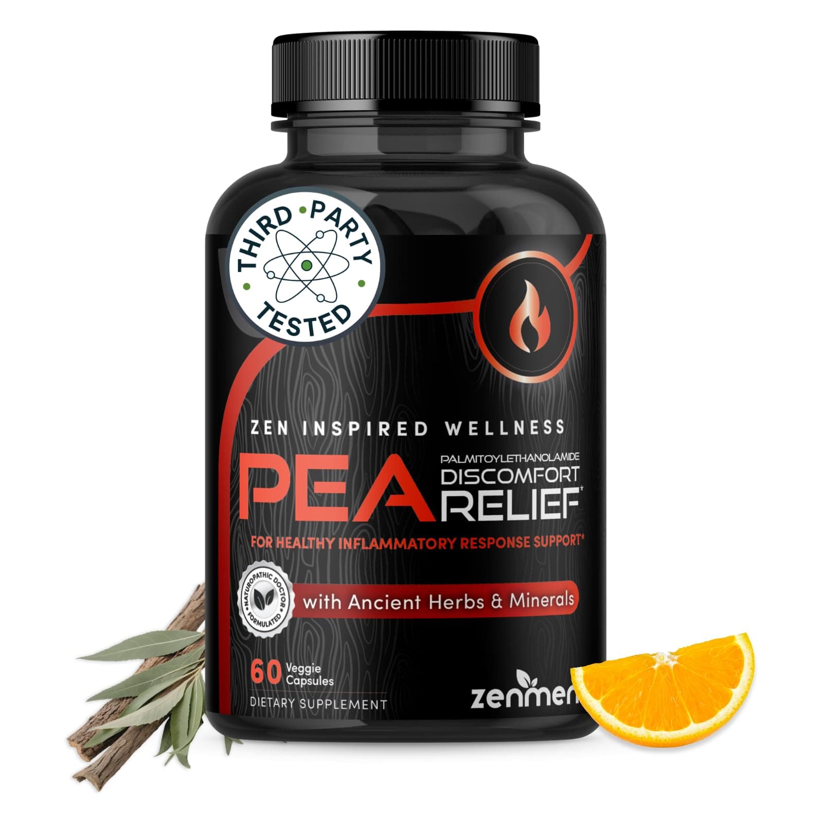 Zenmen Palmitoylethanolamide (Pea) Supplement 600mg - with Luteolin, White Willow Bark, Magnesium Glycinate - Supports Healthy Immune and Nervous Systems - for Joints & Nerves - 60 Vegan Capsules