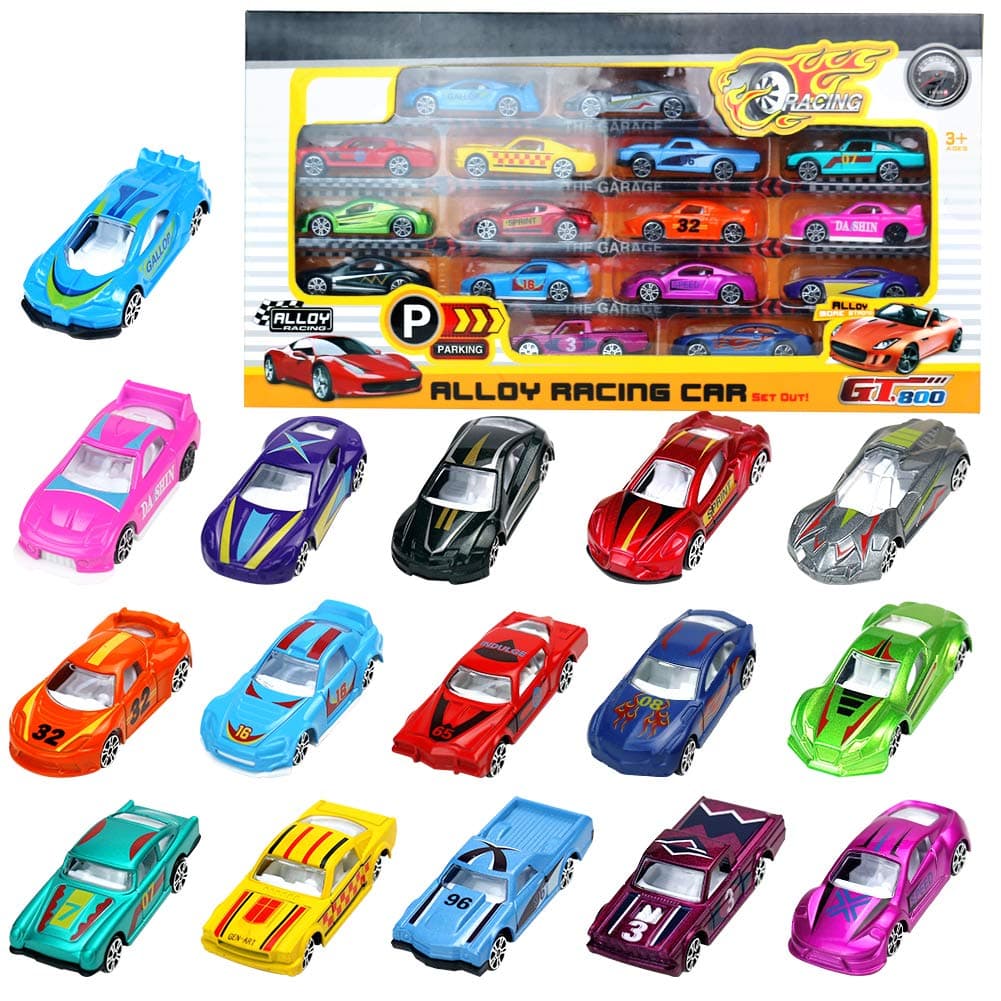 Jerryvon Mini Cars Metal Racing Car Set Die Cast Vehicles Toy for Kids Children Boy Gril, 16pcs