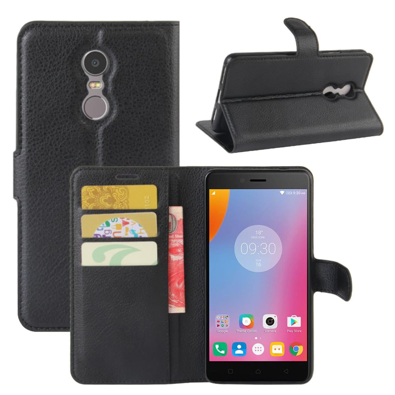 Lenovo K6 Note Case, Fettion Premium PU Leather Wallet Flip Phone Protective Case Cover with Card Slots, Stand Feature and Magnetic Closure for Lenovo K6 Note Smartphone (Wallet - Black)