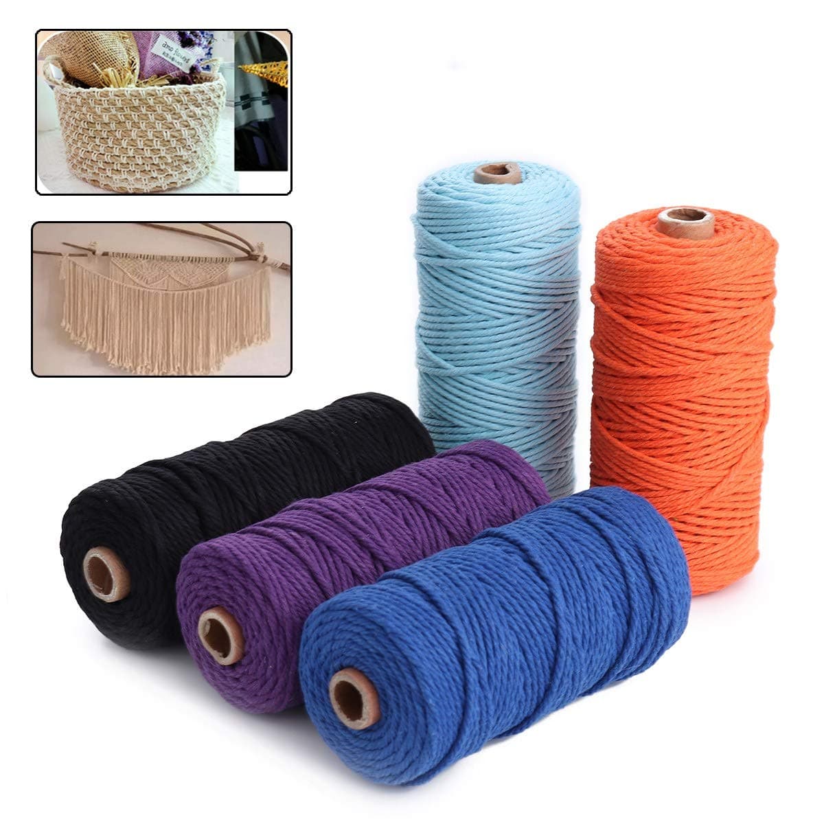 Binwat Pack of 5 Macrame Cord Natual Macrame Cotton Cord DIY Craft Cord Spool Twine Rustic String Cotton Rope for Wall Hanging,Plant Hangers,Crafts,Knitting,Decorative Projects 2mmX100yd (B)