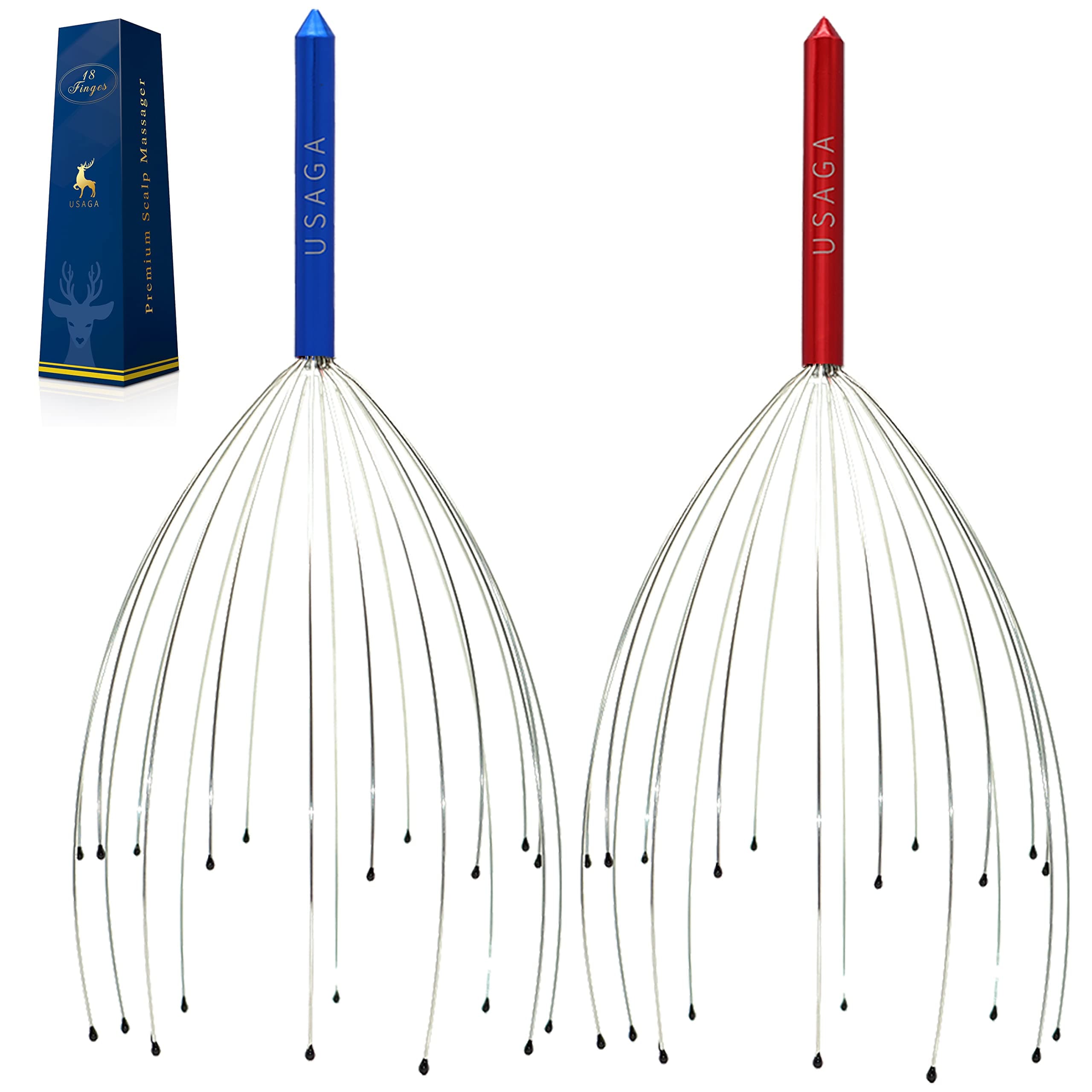 Head Massager Scalp Massager 20 Fingers Head Scratcher, Stocking Stuffers Gift for Scalp Body Relaxing (Red & Blue)