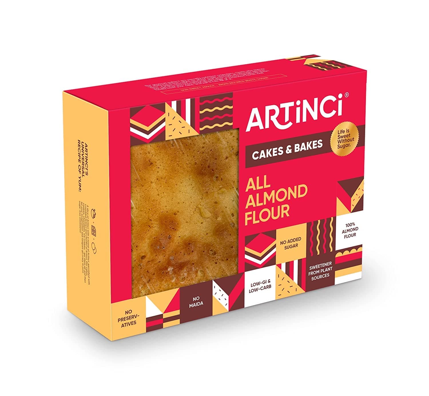 Artinci Sugar Free Almond Flour Cake | Gluten Free, Low Carb, Keto & High Protein Snack | No Maida, Low GI | 5.8 g Protein per Serving | 150 g (Pack of 1, 3 Servings)