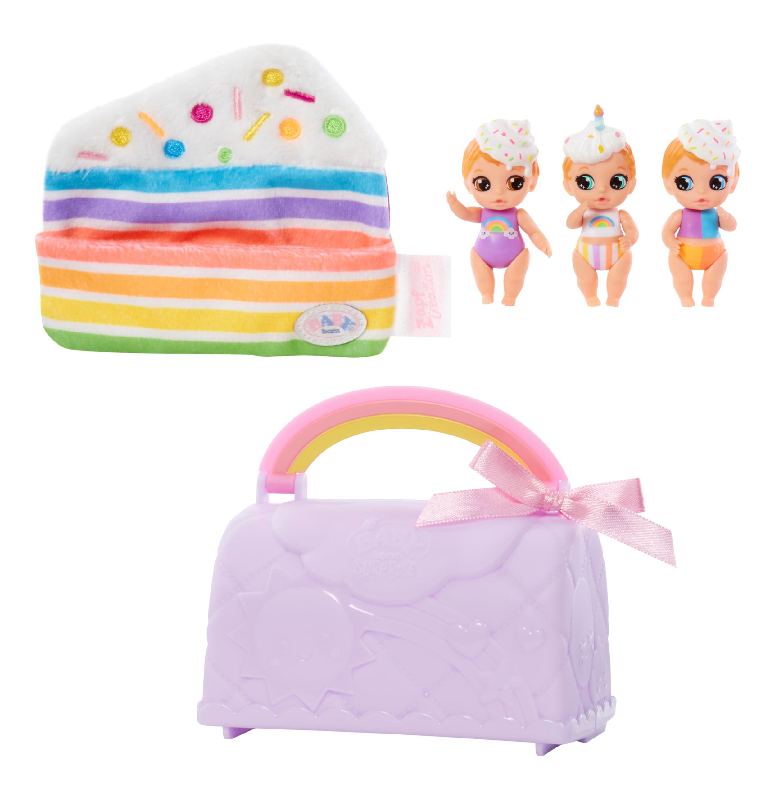 Baby Born Surprise Mini Babies Series 8 - Unwrap Surprise Twins or Triplets, Food & Activity-Themed Collectible Baby Dolls, Includes Soft Swaddle, Molded Diaper Bag Package for On-The-Go Play