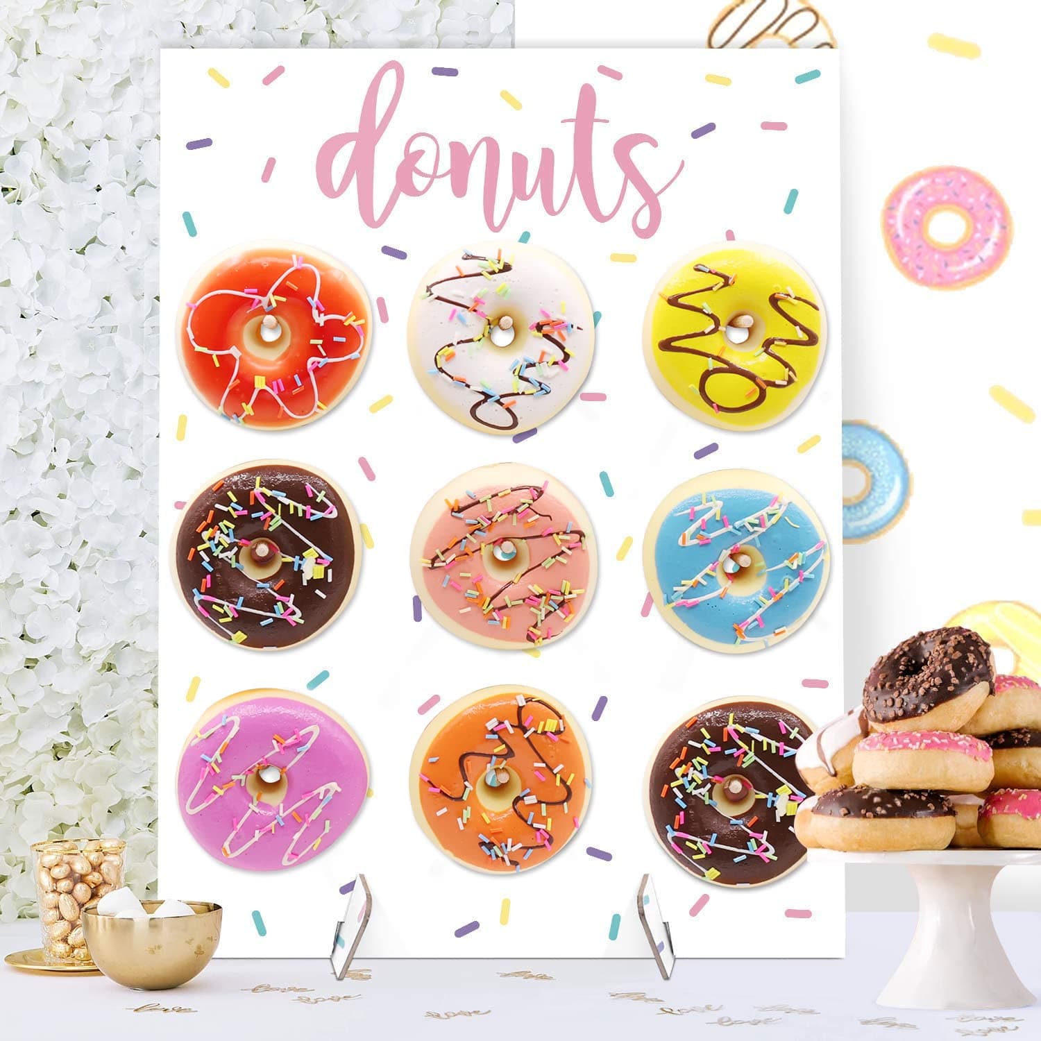 Huray Rayho Sprinkles Donut Wall Party Decoration Doughnut Food Buffet Display Stand Dessert Table Pegboard Treats Holder Centerpieces Ideas Reusable Rainbow Colorful Dashes Board Set of 1