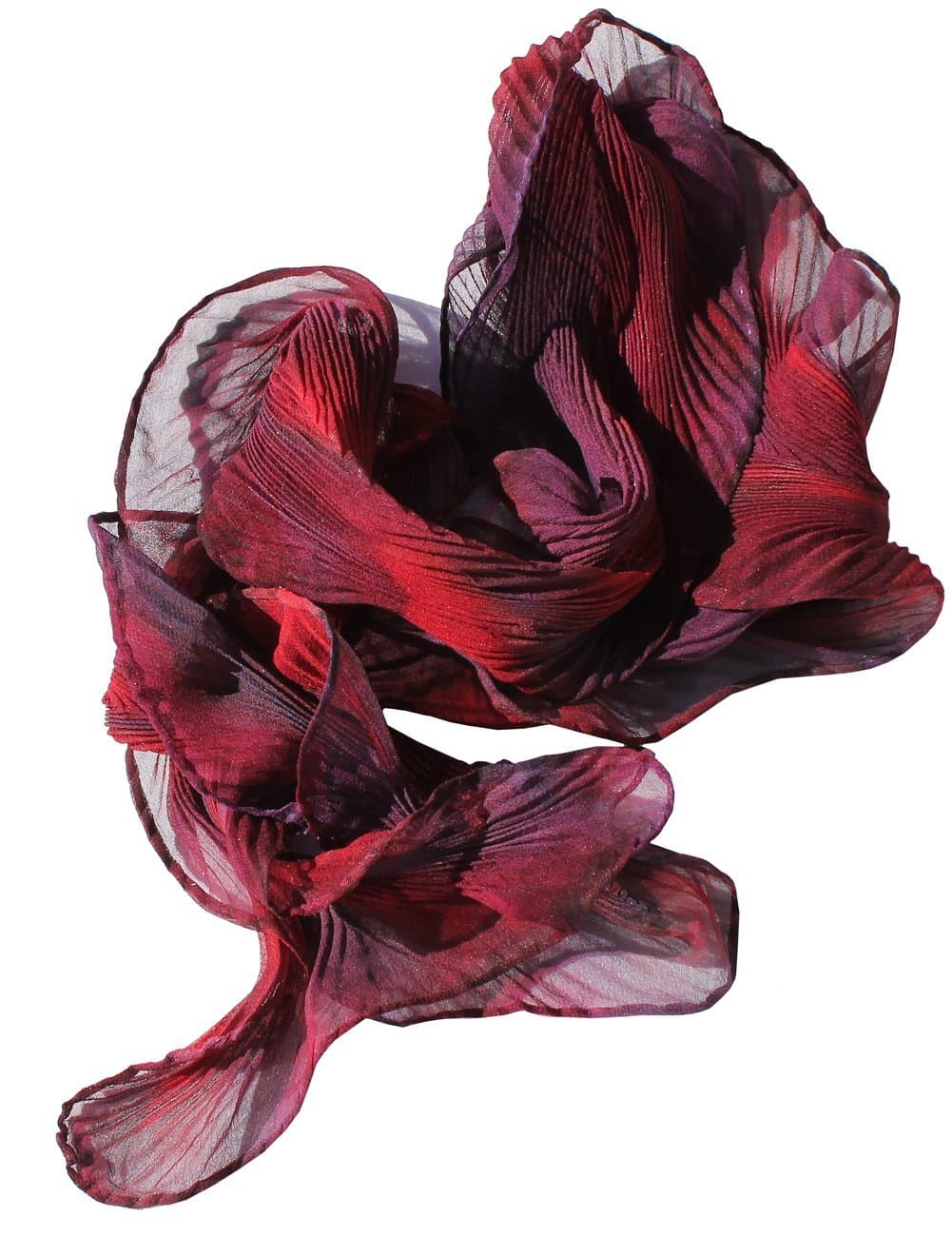 Arashi Shibori Silk Chiffon Scarf Shortie in Red & Purple