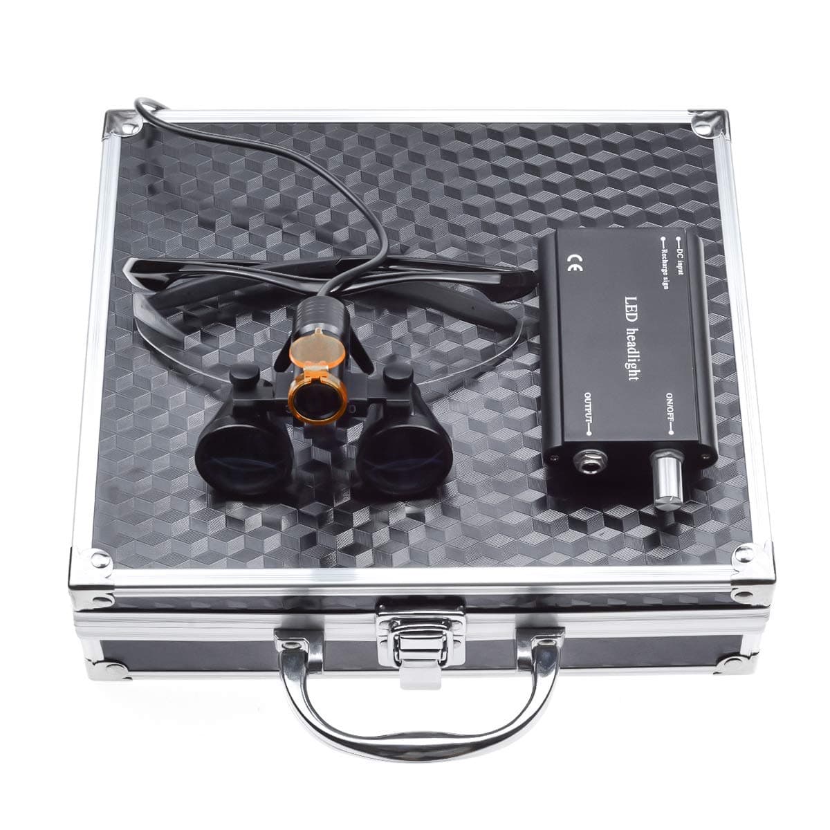 Surgical Binocular Loupes 008 3.5X 420mm Working Distance Optical Glass +5W LED Head Light Lamp with Filter +Aluminum Box ( Black)