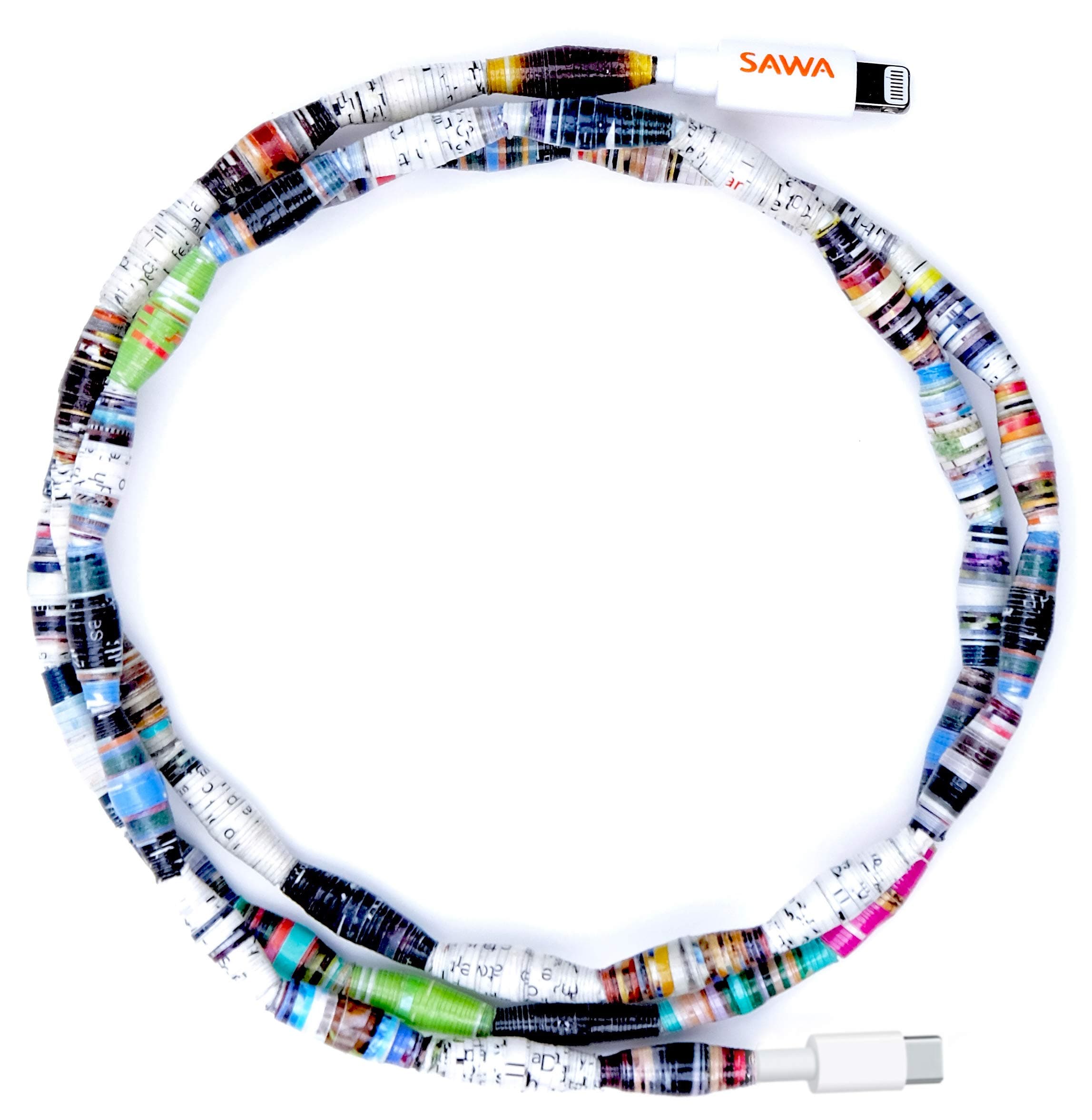 SAWA Life 3 FT USB C to MFi Certified Lightning Cable, Hand-Beaded in Kenya Supporting Sustainable Eco Friendly Products & Fair Living Wages, Compatible with iPhone 11 Pro Max, iPad & MacBook Pro