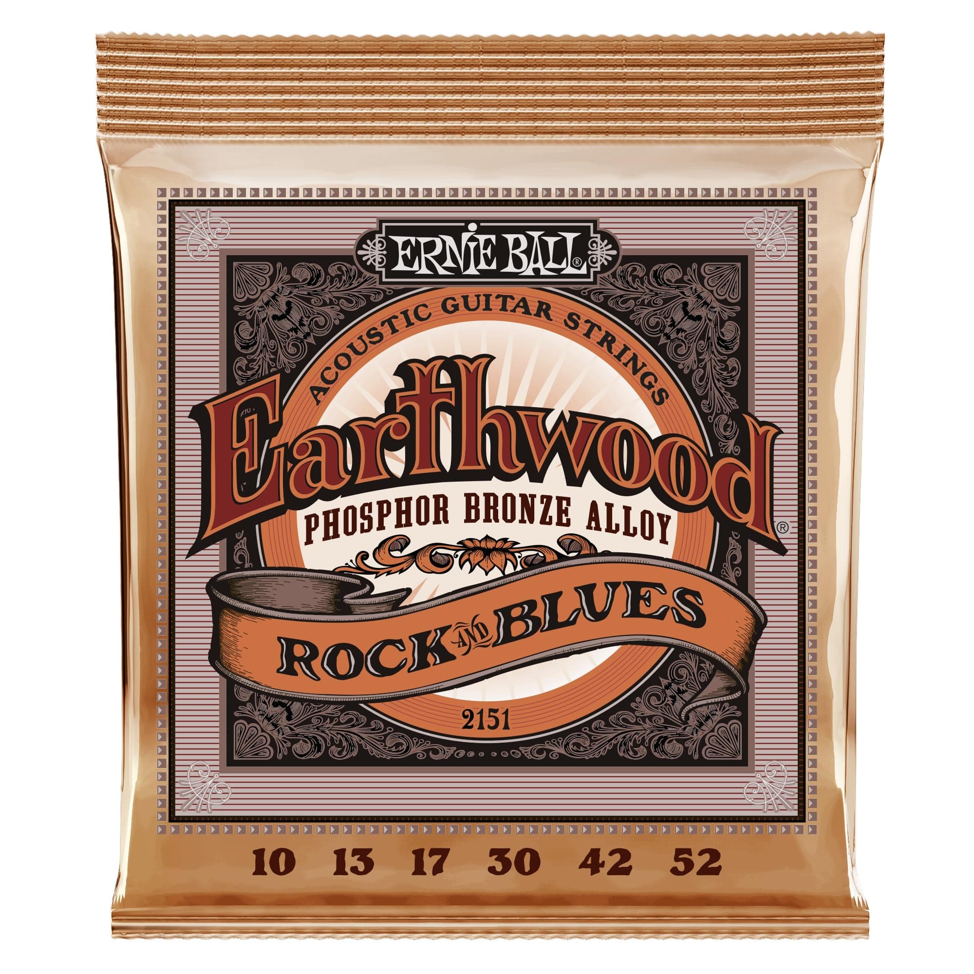 Earthwood Rock & Blues Phosphor Bronze Acoustic Guitar Strings, 10-52 Gauge (P02151)