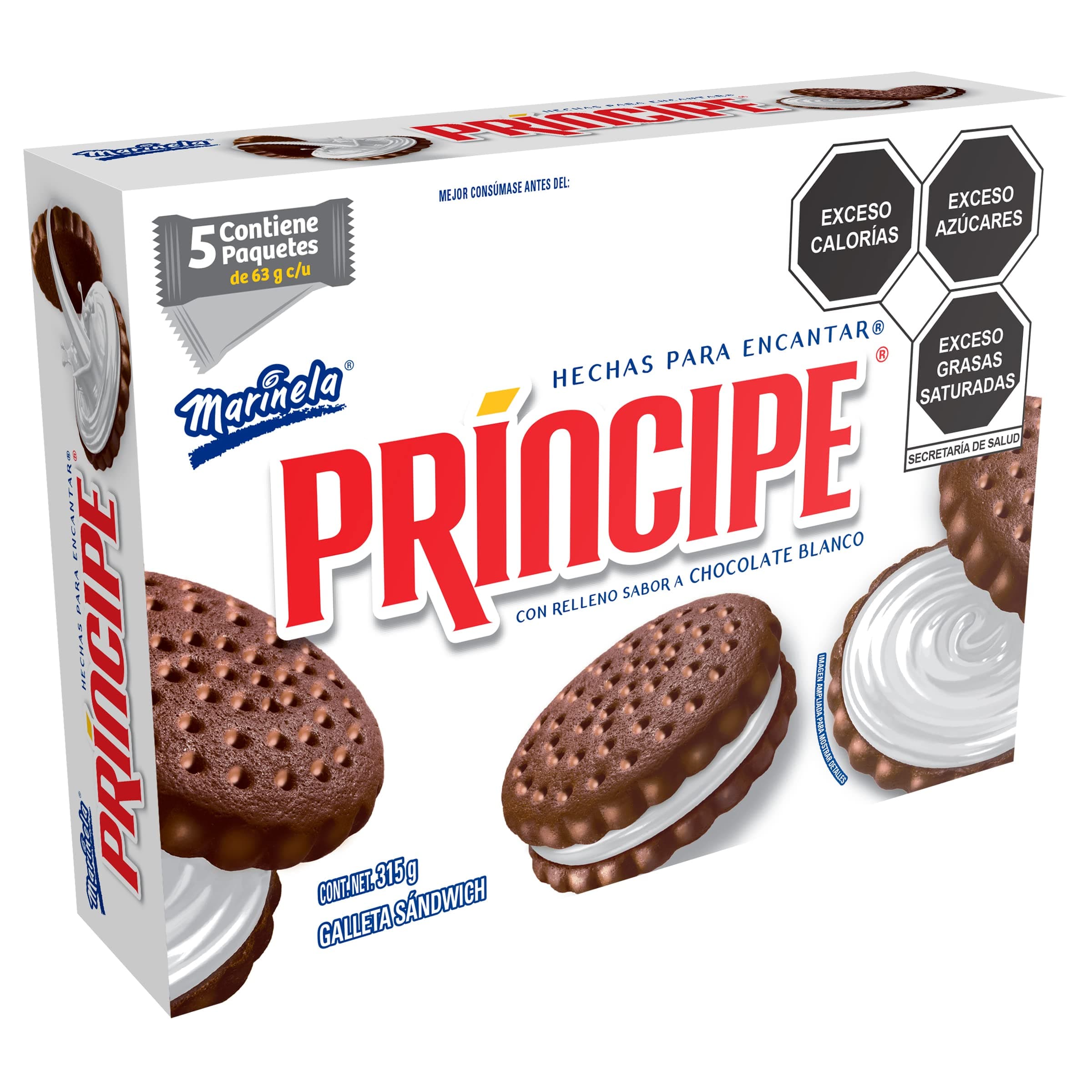Galletas Príncipe con Chocolate Blanco, 5 paquetes, 315g