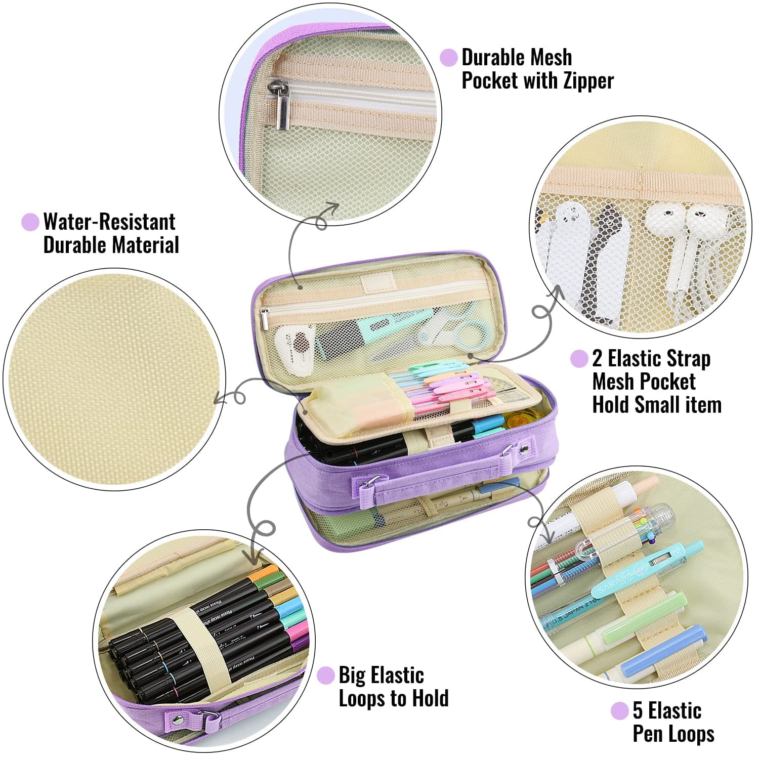 Pencil Case, Large Capacity Pencil Case Organizer; Double Zipper Storage Bag; Big Pencil Pouch for College School Office Teen Girl Boy Men Women Adult (Purple)