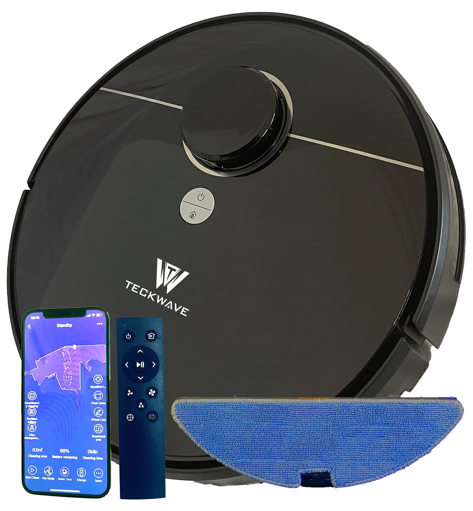 TECKWAVE (TW-R20) LASER Navigation Robot Vacuum Cleaner and Mop with 4000Pa Suction Power, Intelligent Mapping, Auto Recharge and Mop Electric water Tank (1 Year Warranty & UAE Service center)