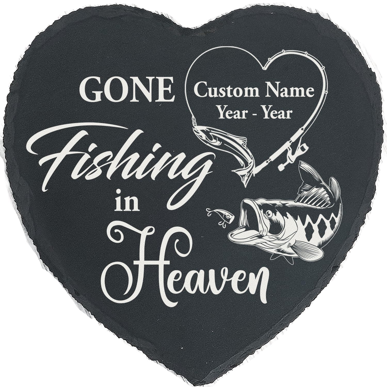 Generic Fishing Memorial Stone, Gone Fishing in Heaven Fishing Memorial Gifts for Loss of Loved One, Sympathy Slate Garden Stone for Loss of Dad Fishing Husband Son in Loving Memory SSM42 (02)