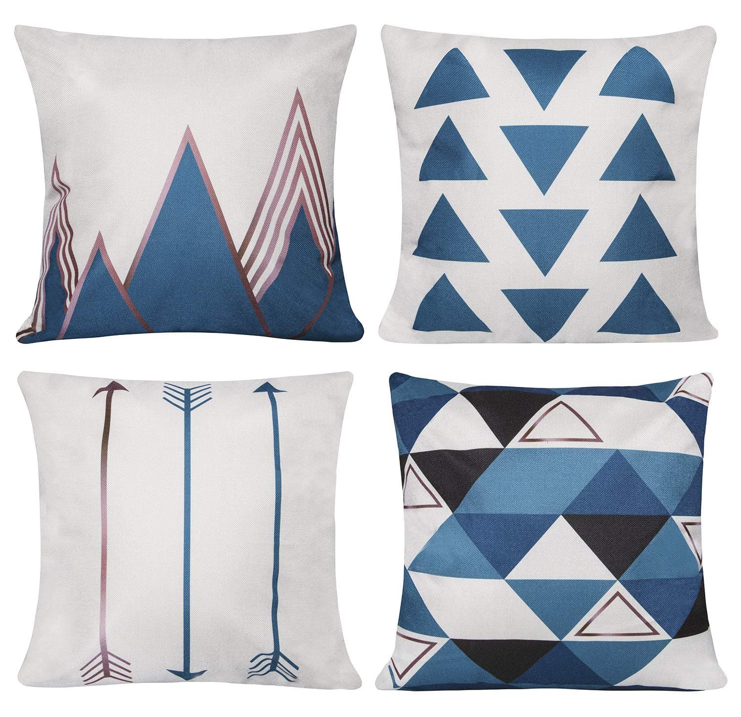 Unves Throw Pillow Covers, 18x18 Set of 4 Decorative Pillows Cotton Linen Couch Sofa Pillow Covers Bedroom Living Room Toss Pillows Throw Pillow Sets Simple Geometric Style Pillows Blue