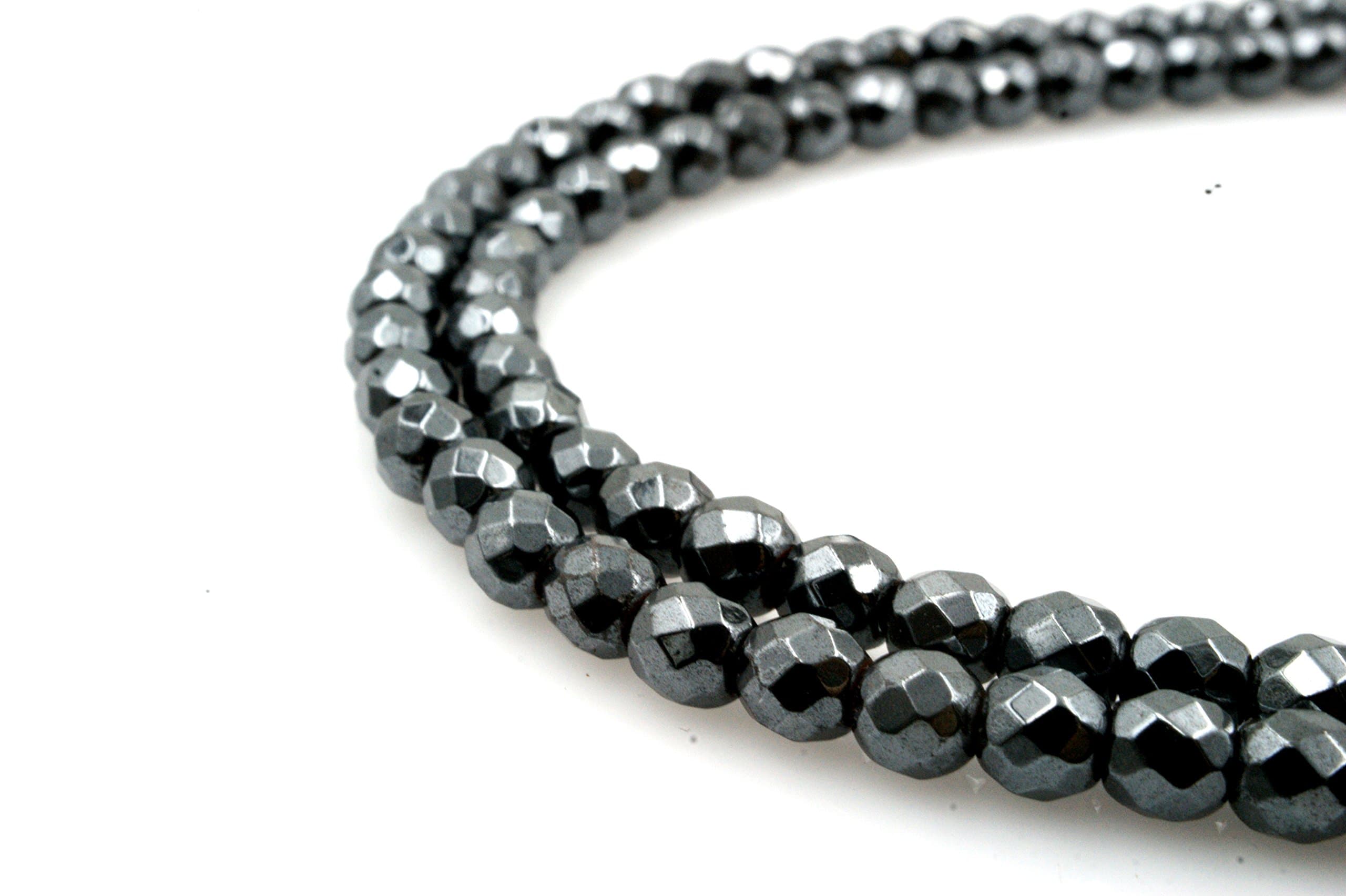 BRCbeads Natural Faceted Dark Grey Hematite Gemstone Round Loose Beads 3mm Approxi 15.5 inch 130pcs 1 Strand per Bag for Jewelry Making