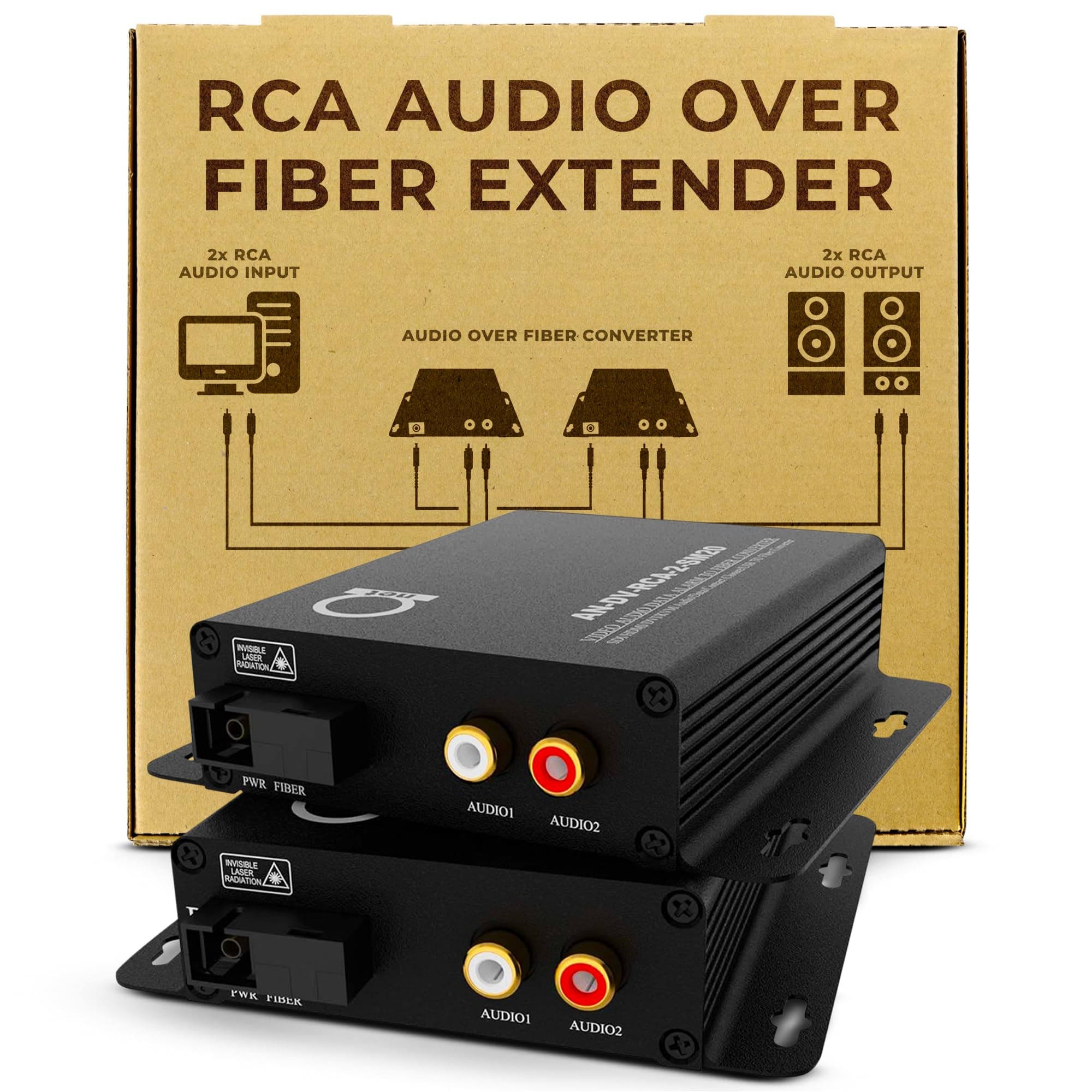 Multimode RCA Audio Over Fiber Converter – Extender Kit with 2-Channel Audio to MM Optical Media Converter, 2 x RCA Ports, Transmitter & Receiver