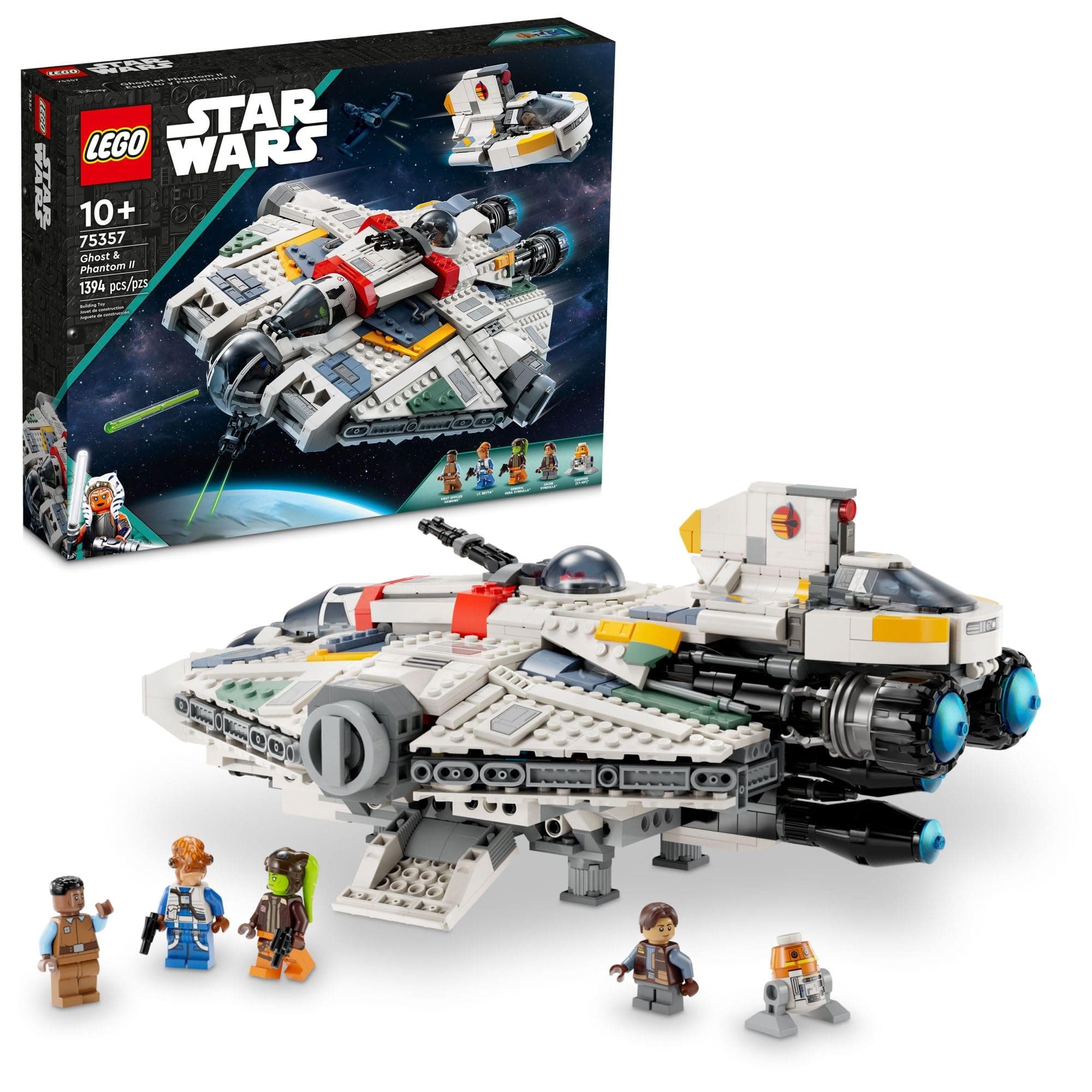 Star Wars Ahsoka Ghost and Phantom II Spaceship Toy - Star Wars Building Toys Set for Kids, Boys & Girls, Ages 10+ - Gifts for Birthdays - 5 Minifigures - 75357
