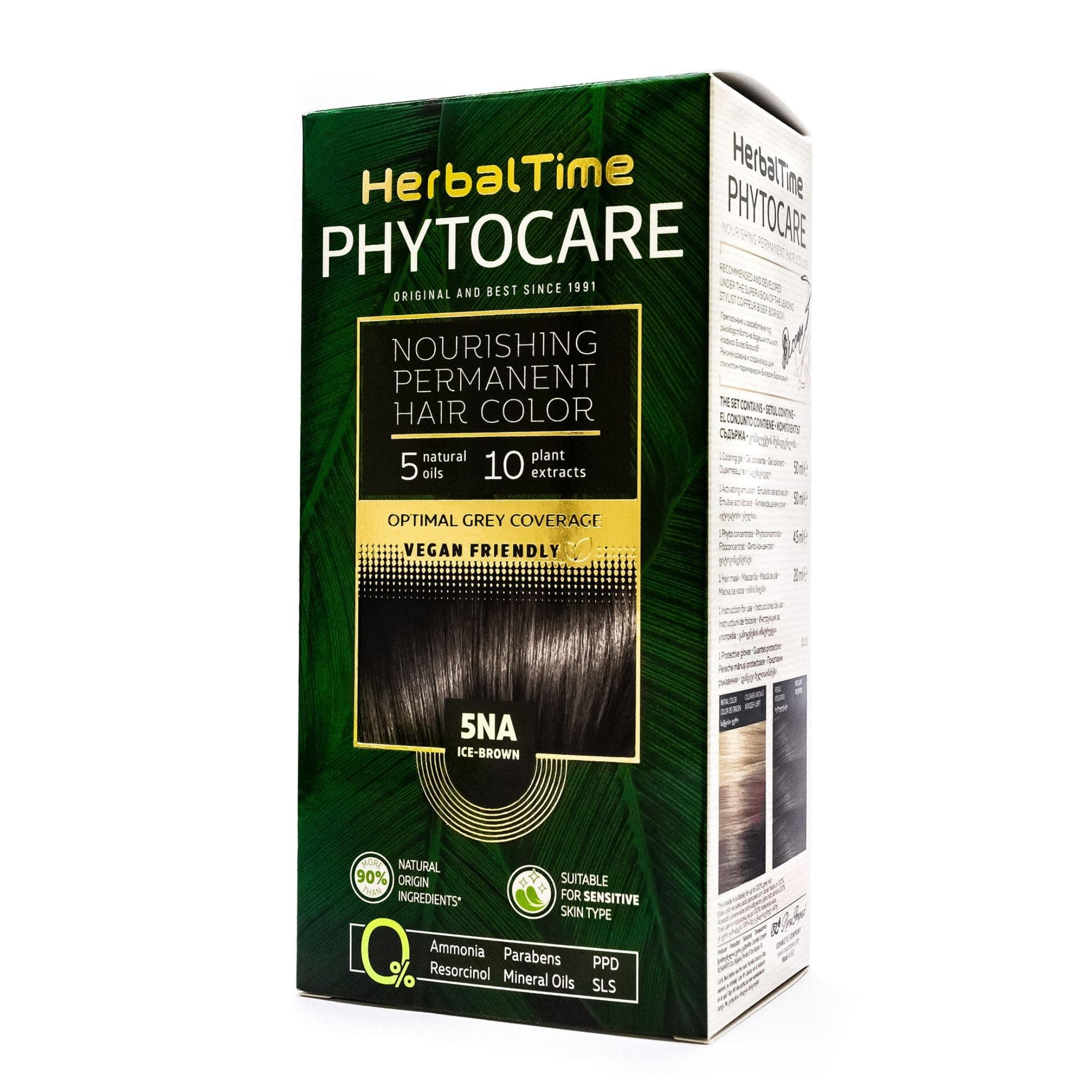 Herbal Time Phytocare Permanent Hair Dye Color Ice Brown 5NA | Professional Natural Hair Dye Kit | Nourish and Protect Your Hair | Ammonia, PPD and SLS Free | 124.5 ml