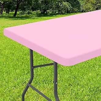 Smiry Rectangle Tablecloth, Elastic Fitted Flannel Backed Vinyl Tablecloths for 4ft Folding Tables, Waterproof Wipeable Table Covers for Indoor, Outdoor, Picnic and Camping (Pink, 24"x48")