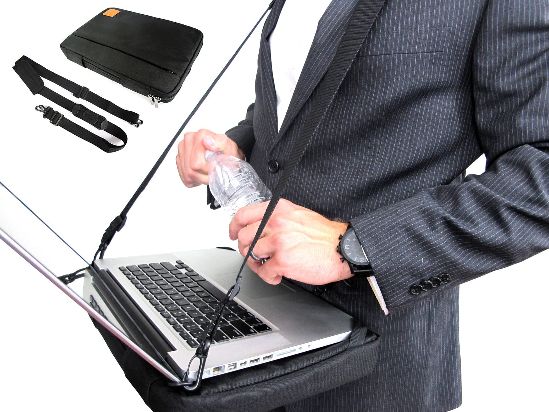 HABz Laptop Harness & Sleeve Bag | Hands Free Portable Adjustable Wearable Desk for Laptop, Tablet, Notepad, MacBook, etc. Fits up to 18” Laptops