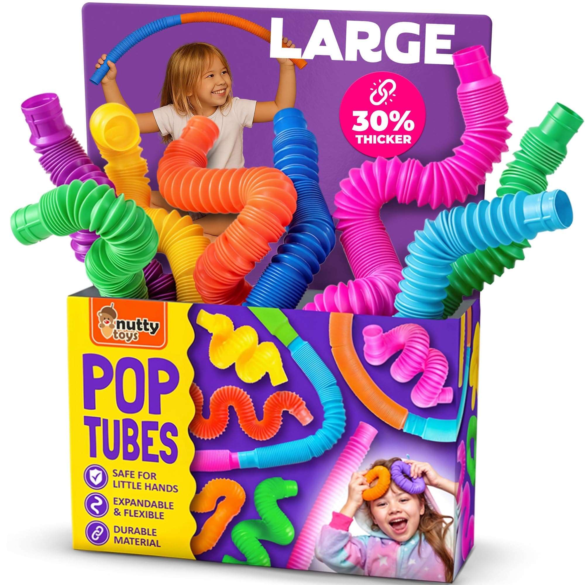 nutty toys Pop Tubes - Sensory Toys - Endless Creativity & Fun for Kids and Toddlers |4 Pack Large| - Connect & Pop! Top ADHD Autism Fidget 2025, Best Boy & Girl Easter Gift Idea