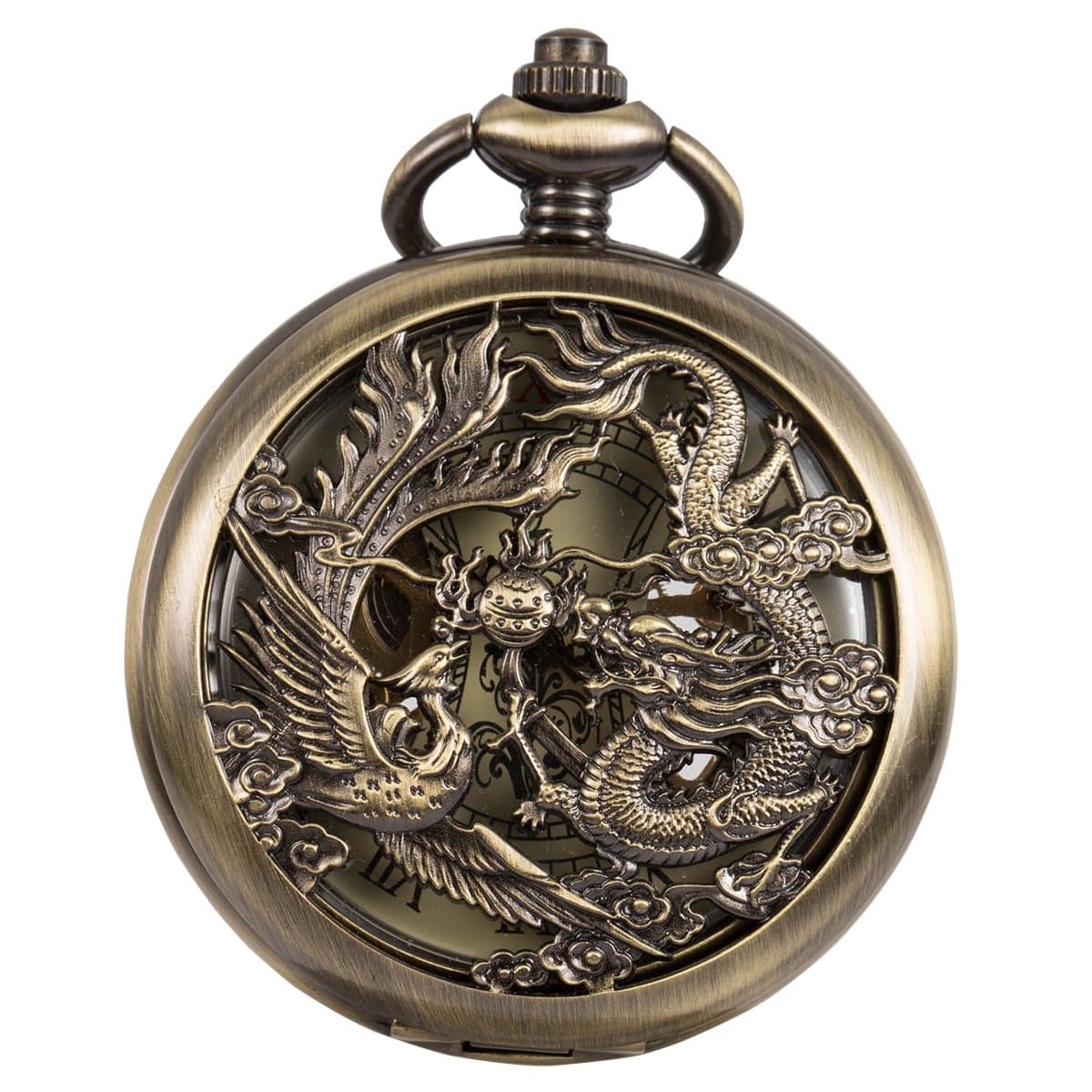 SIBOSUN Pocket Watch with Chain, Vintage Classic Double Hunter Hollow Mechanical Pocket Watches,Engraved Roman Numerals Hand Wind Watch for Men Women & Gift Box