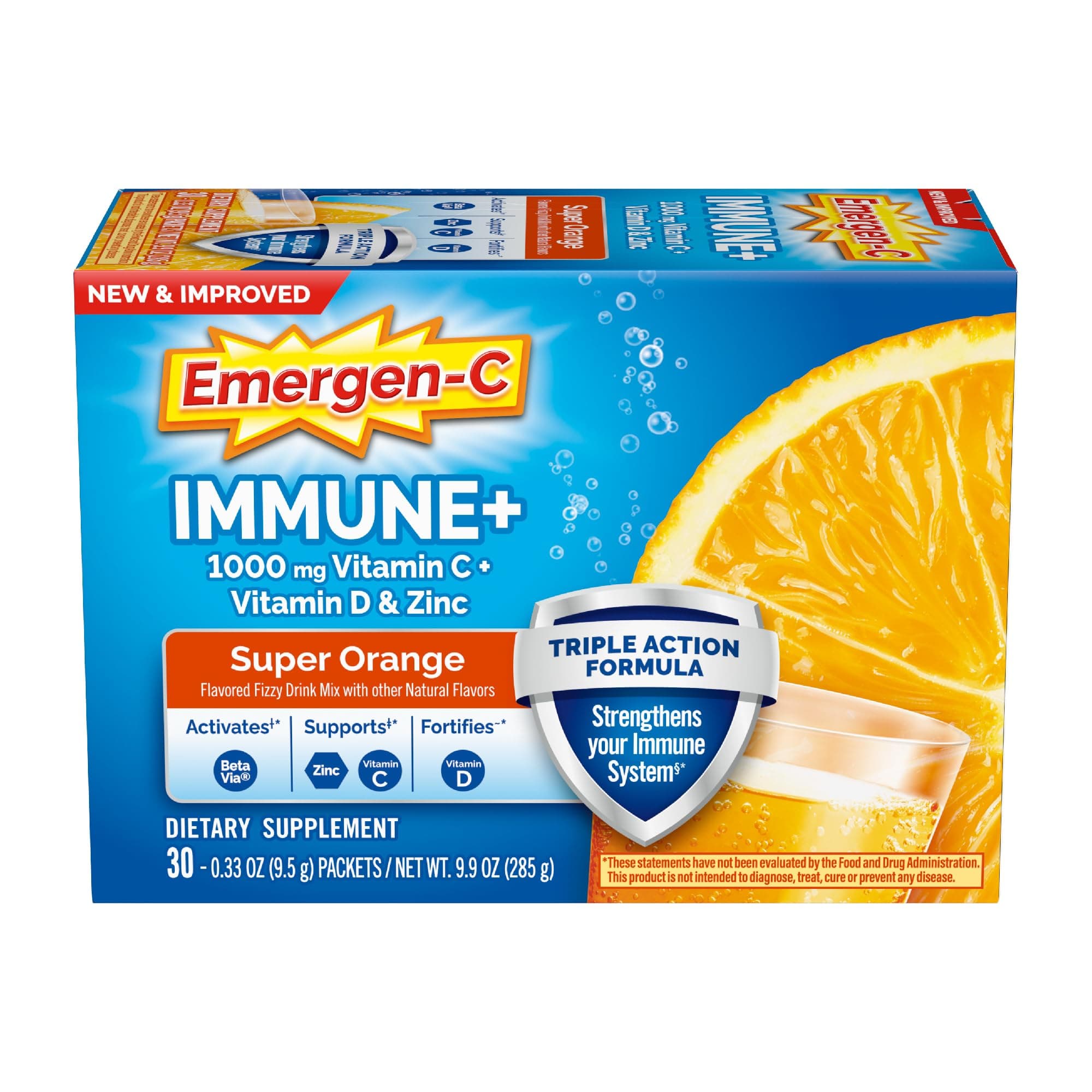 Immune+ 1000mg Vitamin C Powder, with Vitamin D, Zinc, Antioxidants and Electrolytes for Immunity, Immune Support Dietary Supplement, Super Orange Flavor - 30 Count/1 Month Supply