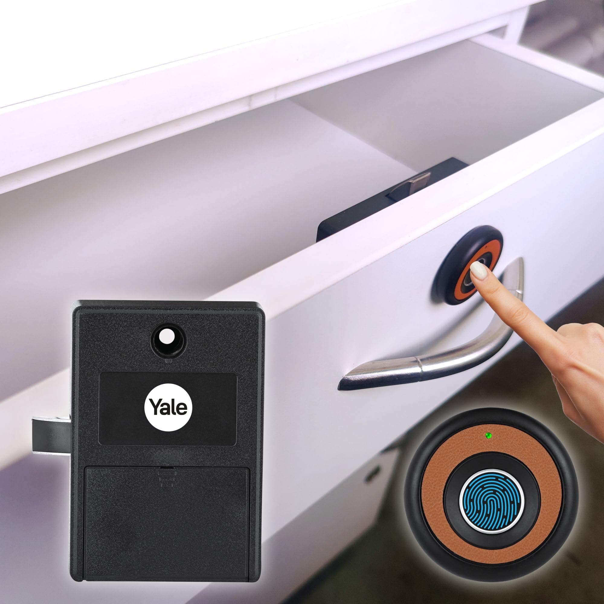 Yale Premium Fingerprint|Biometric Wardrobe Lock for Cabinets, Wardrobe & Almirah for Home & Office | Finish- Brown | Material - Zinc