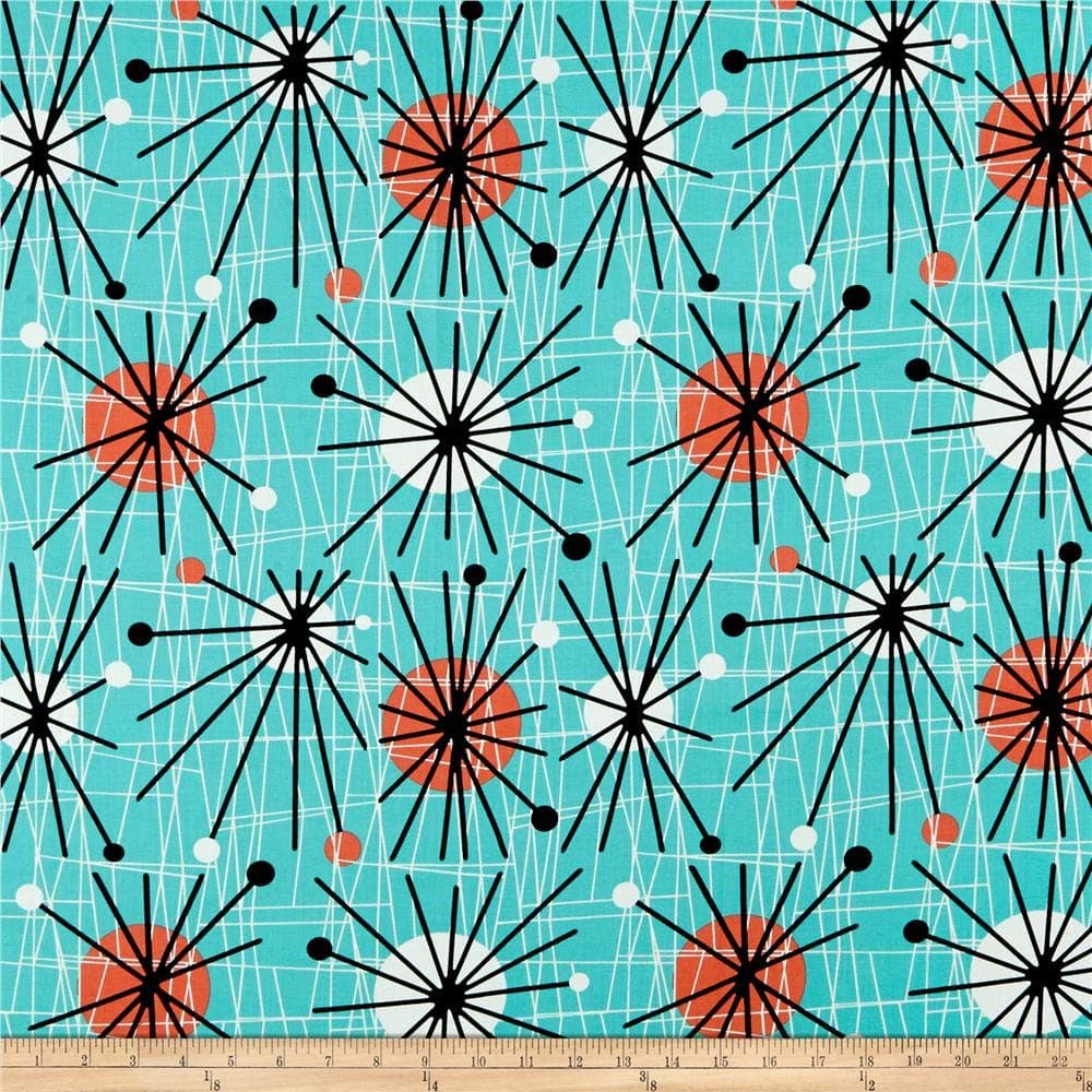 Michael Miller Mid-Century Modern Atomic Turquoise, Fabric by the Yard