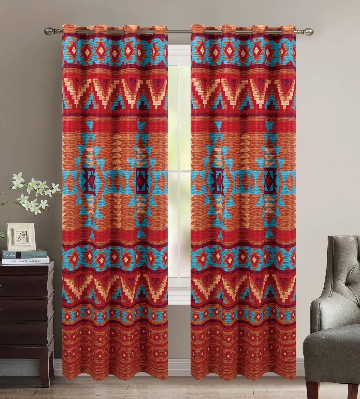 Austin Rustic Western Southwest Native American Thermal Insulation Window Treatment Grommet Curtain Set - Austin Curtains (Brown, Thermal)