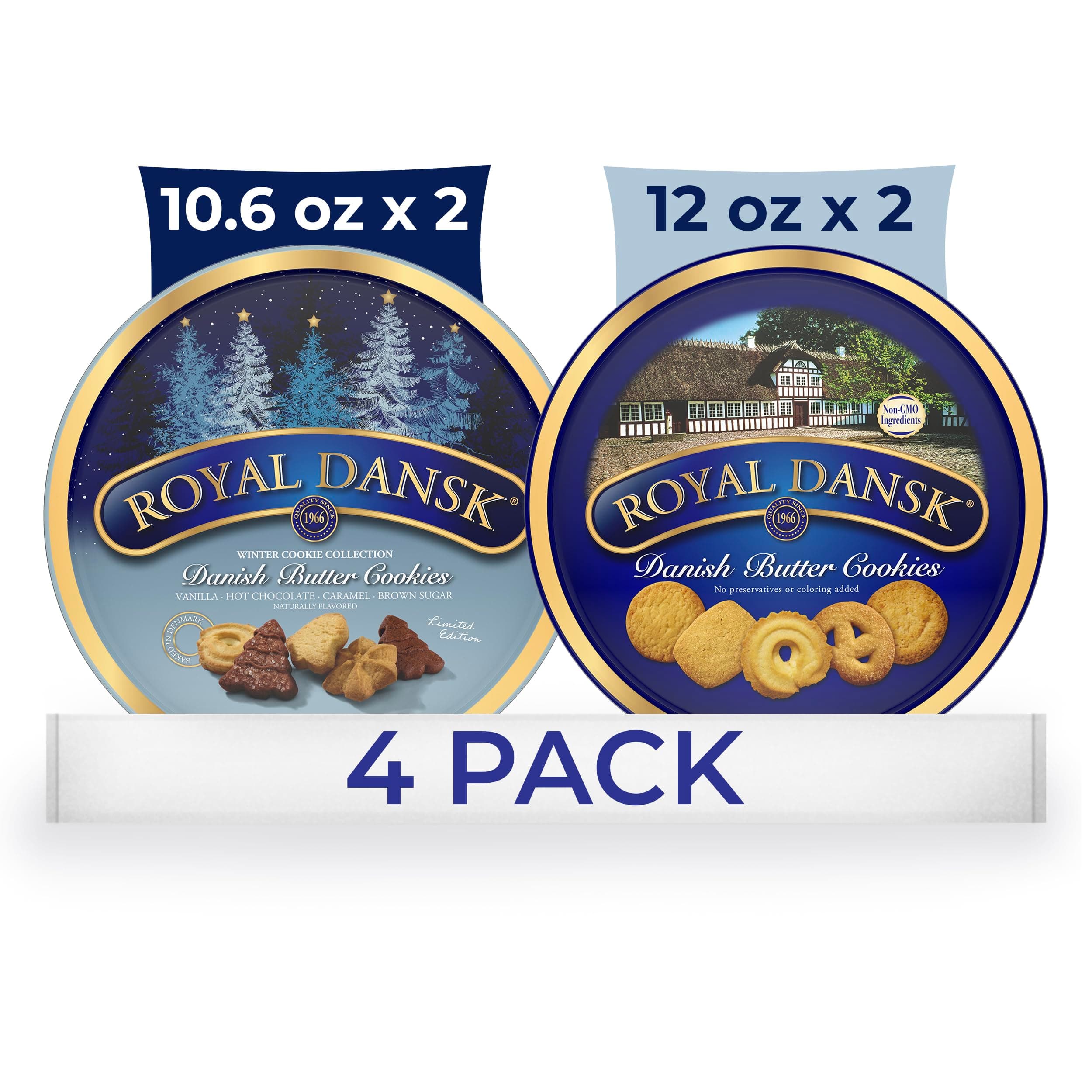 Royal Dansk Danish Butter Cookies, Holiday Cookie 4 Pack, Gift Tin, 45.2 oz
