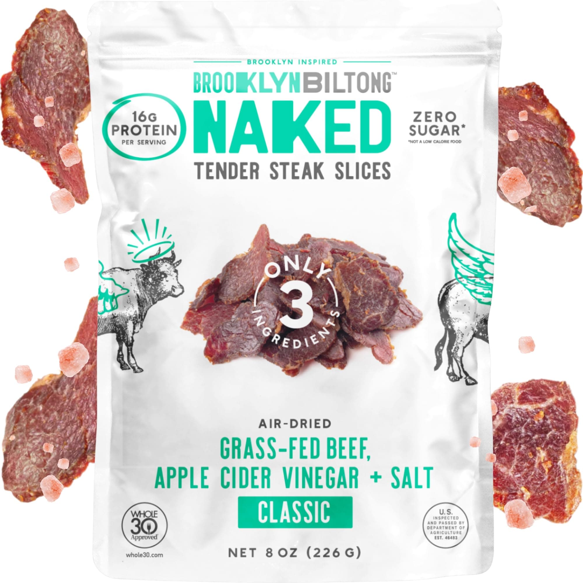 Air Dried Grass Fed Beef Snack, South African Beef Jerky (8 oz, Pack of 1) - Whole30 Approved, Paleo, Keto, Gluten Free, Sugar Free, Made in USA - (Naked)