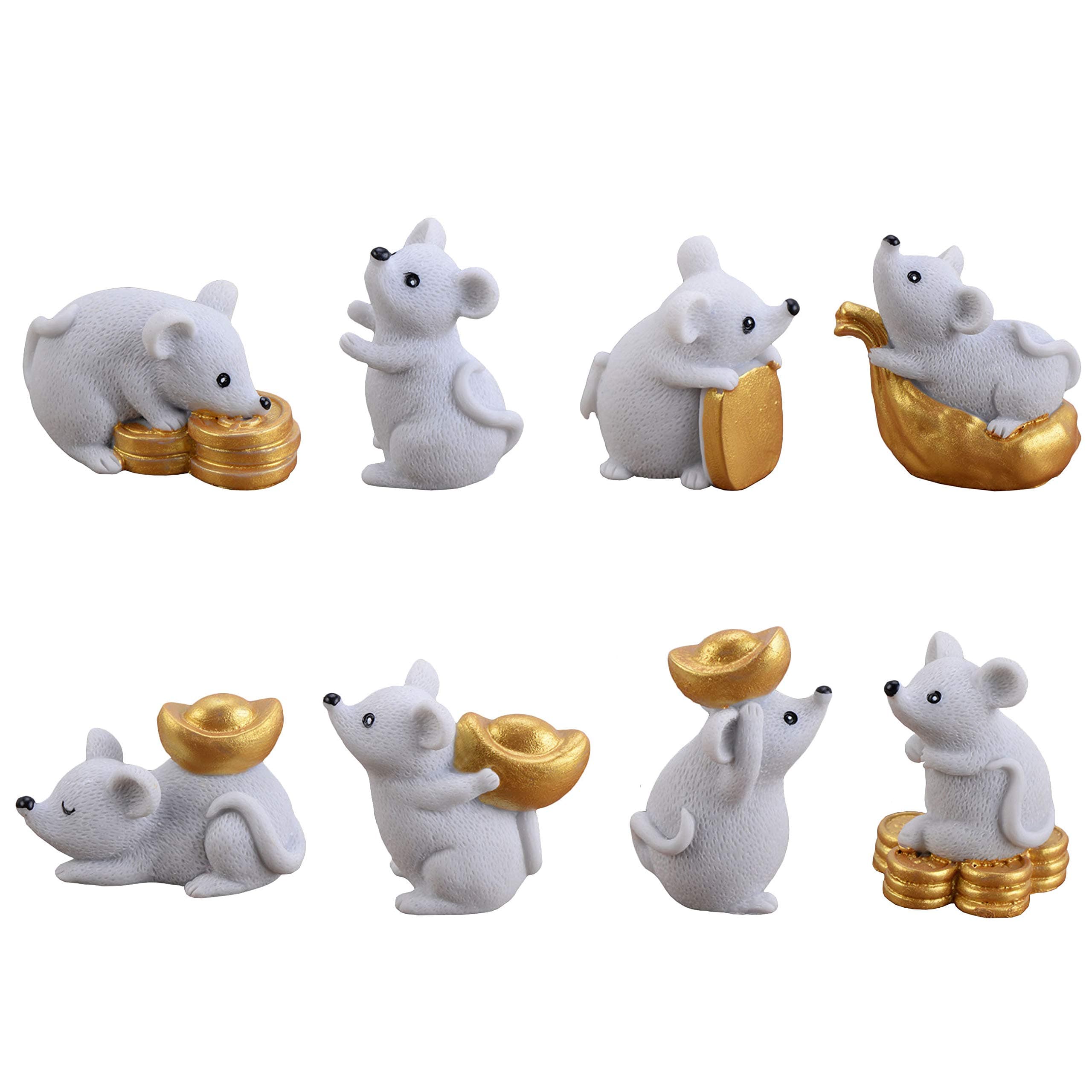 UTENEW 8 Miniature Rat Figures Office Table/Desk Decoration Figurines, Money Rats Aborable Animal Ornaments Fairy Garden Miniatures Cute Cake Toppers Resin Craft Project Micro Landscape Decor