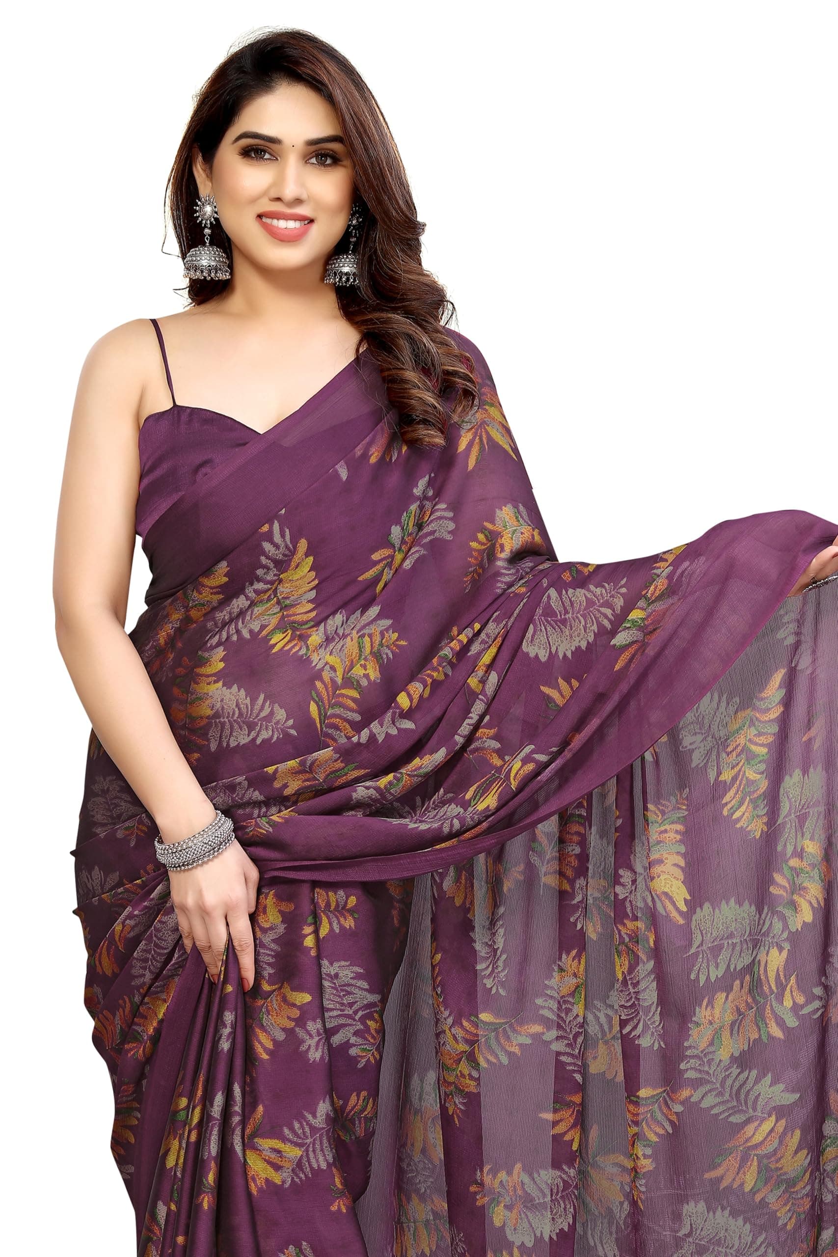 MIRCHI FASHION Women's Stylish Chiffon Block Print Saree with Blouse Piece