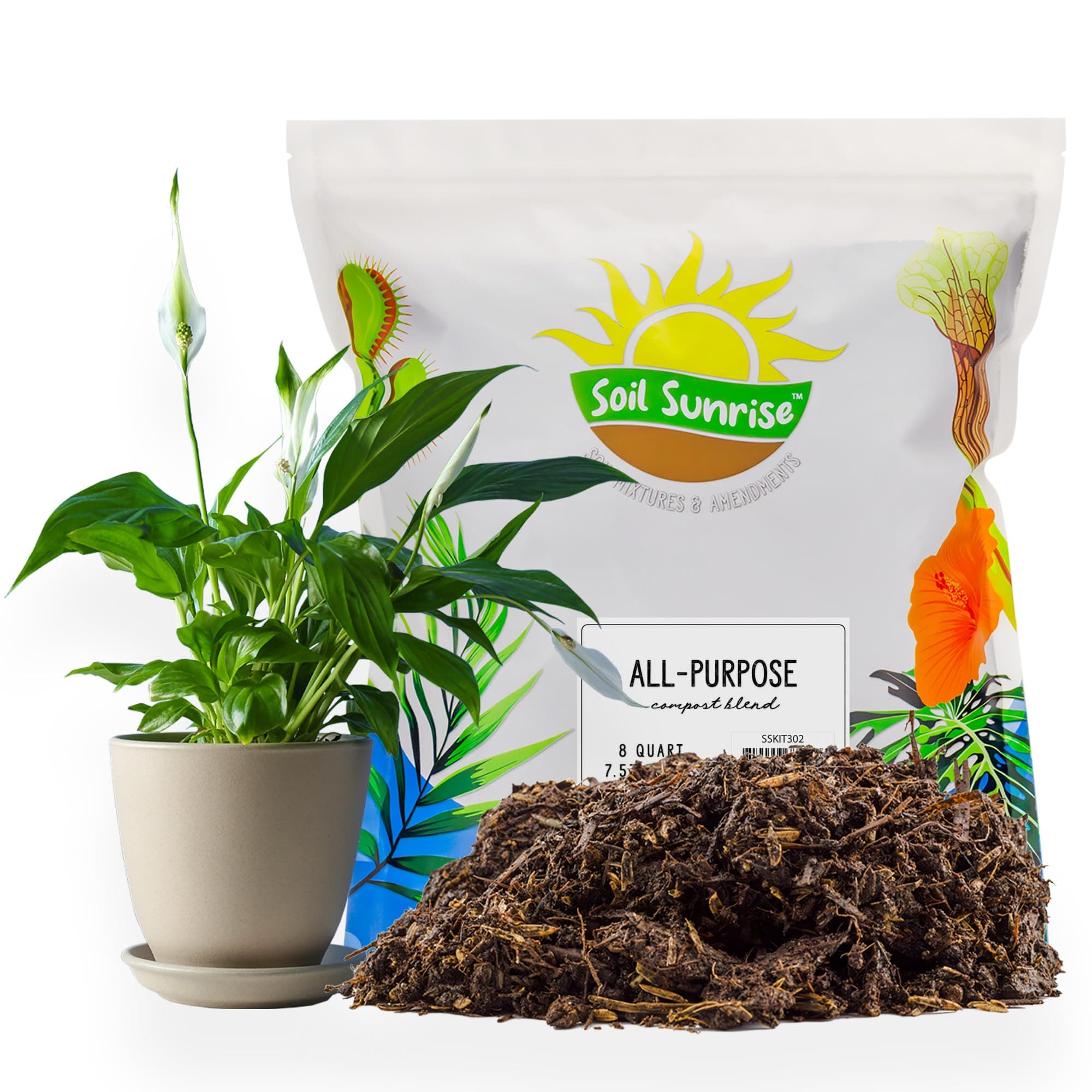 All-Purpose Compost Blend (8 Quarts), Deluxe Mix for Indoor/Outdoor Plants w/Mushroom Compost and Worm Castings
