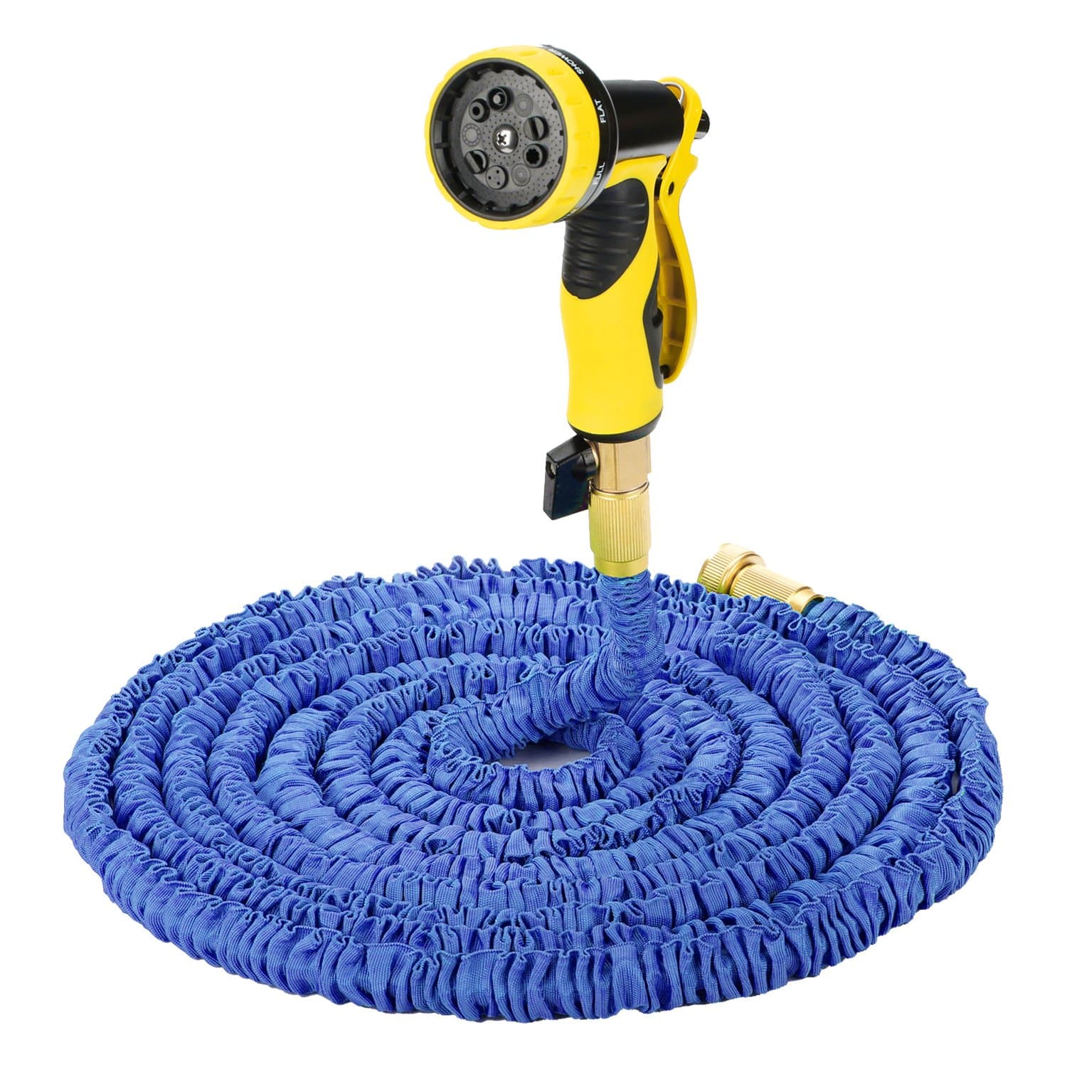 Evigreen 75FT Blue Expandable Garden Hose Durable Latex Hose Pipe Strongest Fabric Cover Brass Connector with 9 Pattern Spray Nozzle
