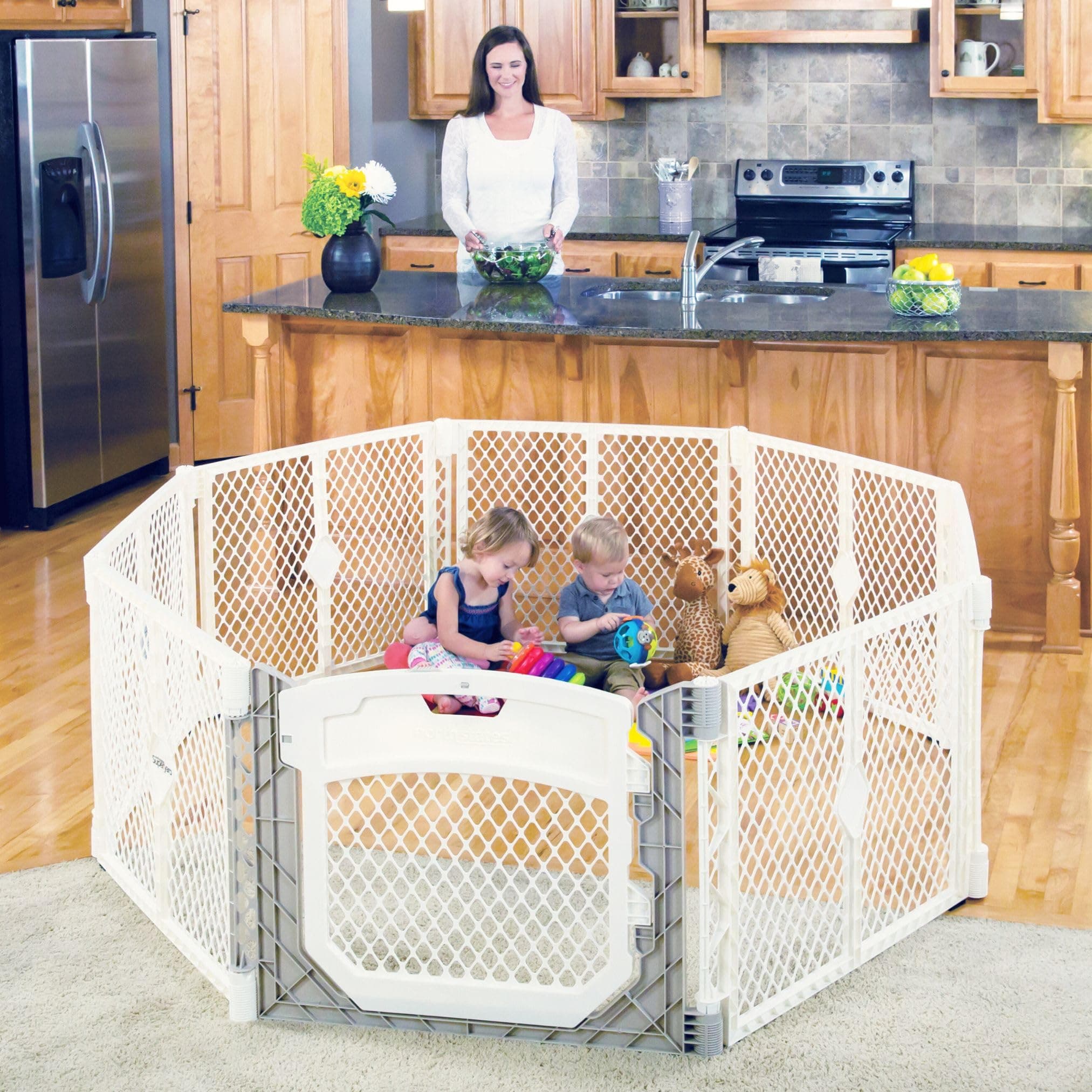 Superyard Ultimate Play Yard: Freestanding 8 Panel Baby Playpen with Door - Indoor or Outdoor Use - Made in USA - Encloses Up to 34.4 Square Feet - 26 Inches Tall - Ivory