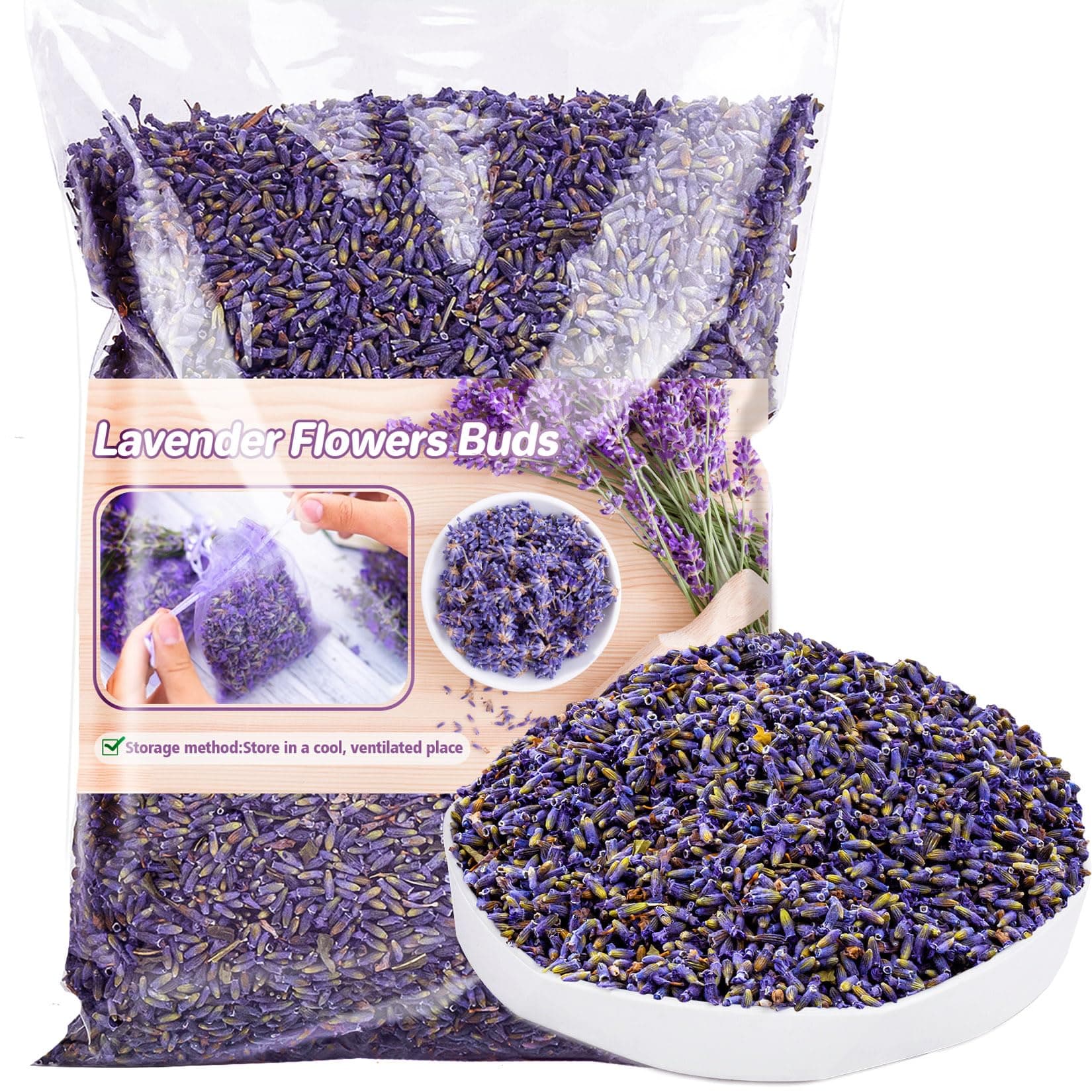 Sukh 12.5OZ Dried Lavender Flowers - Lavender Buds Sachets Bags for Drawers Closets Fresh Scents Dried Flowers Lavenders Sachet Bags for Patry Birthday Bridal Shower Organic Bulk
