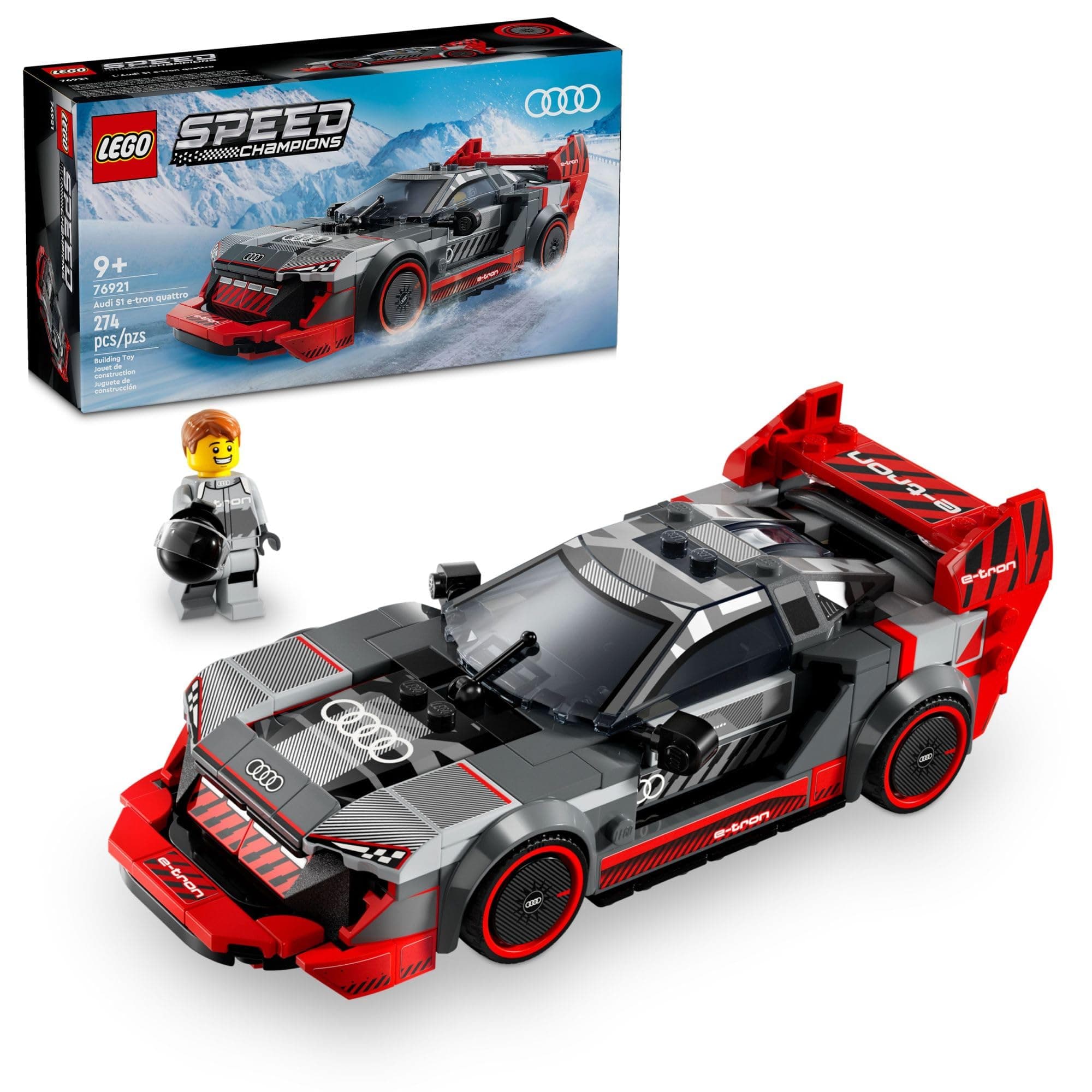 Speed Champions Audi S1 e-tron Quattro Race Car Toys - Building Toys for Kids, Boys & Girls, Ages 9+ - Design Details & 1 Minifigure - Car Model Kit Birthday Gift - 76921