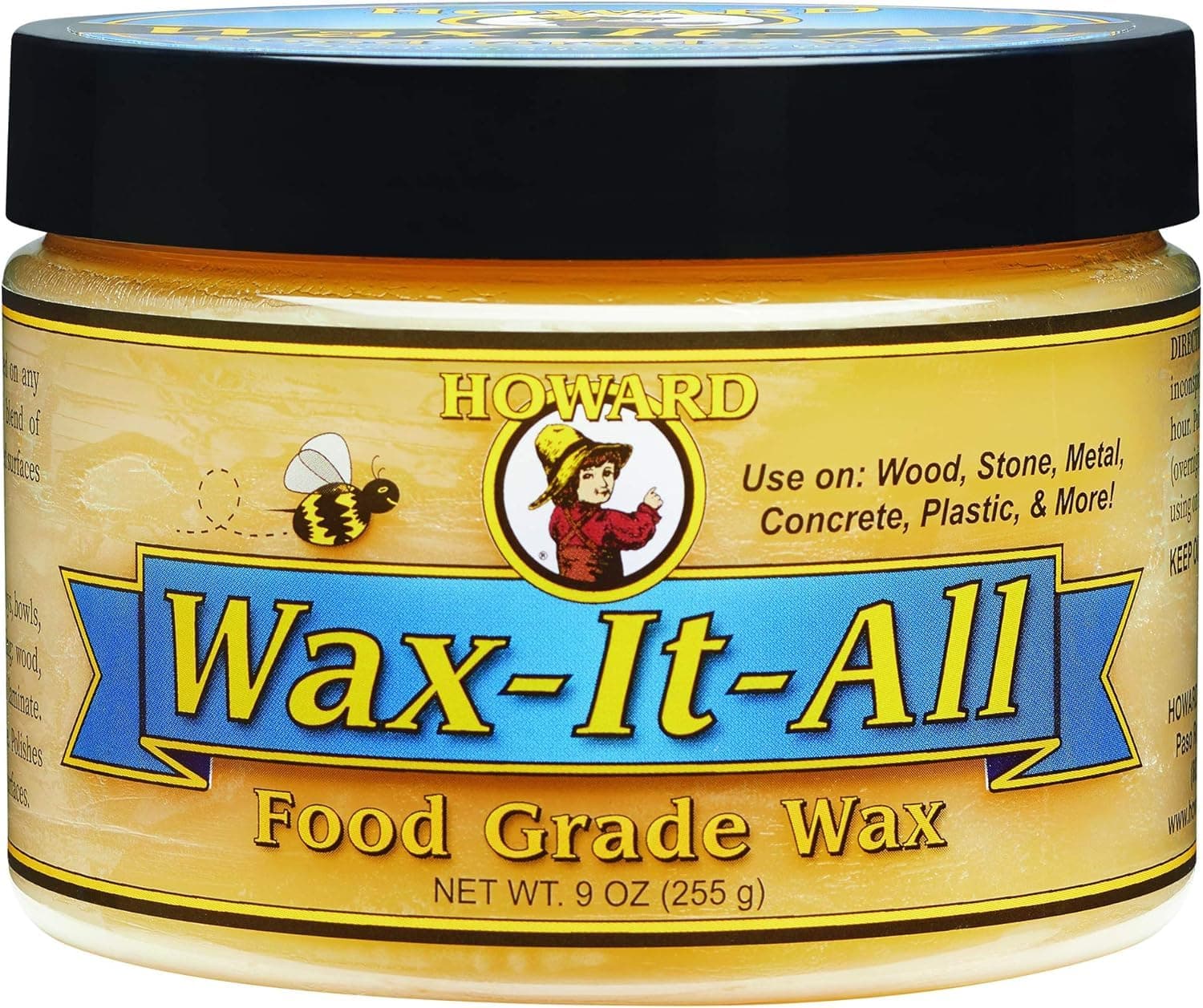 HOWARD WAX-IT-All - Protective Food-Grade Wax, Beeswax Wood Polish: Beautifies and Extends the Finish of Surfaces, Food Grade Beeswax Ideal for Wood, Stone, Metal, Cement, Paint, Plastics, 9 Fl oz