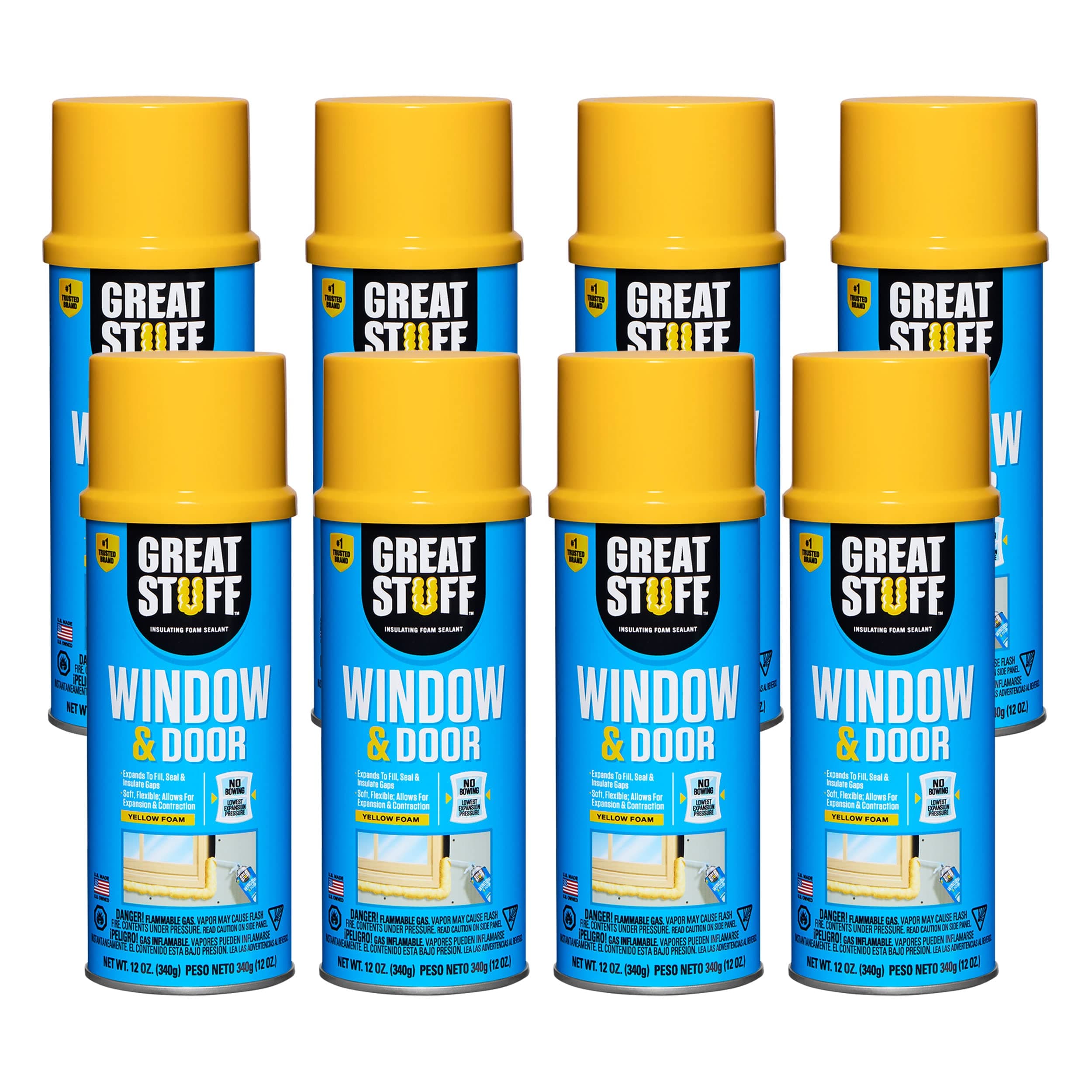 GREAT STUFF Window & Door Gap Filler | Insulating Foam Sealant, 12 oz. – Yellow (8 Pack)