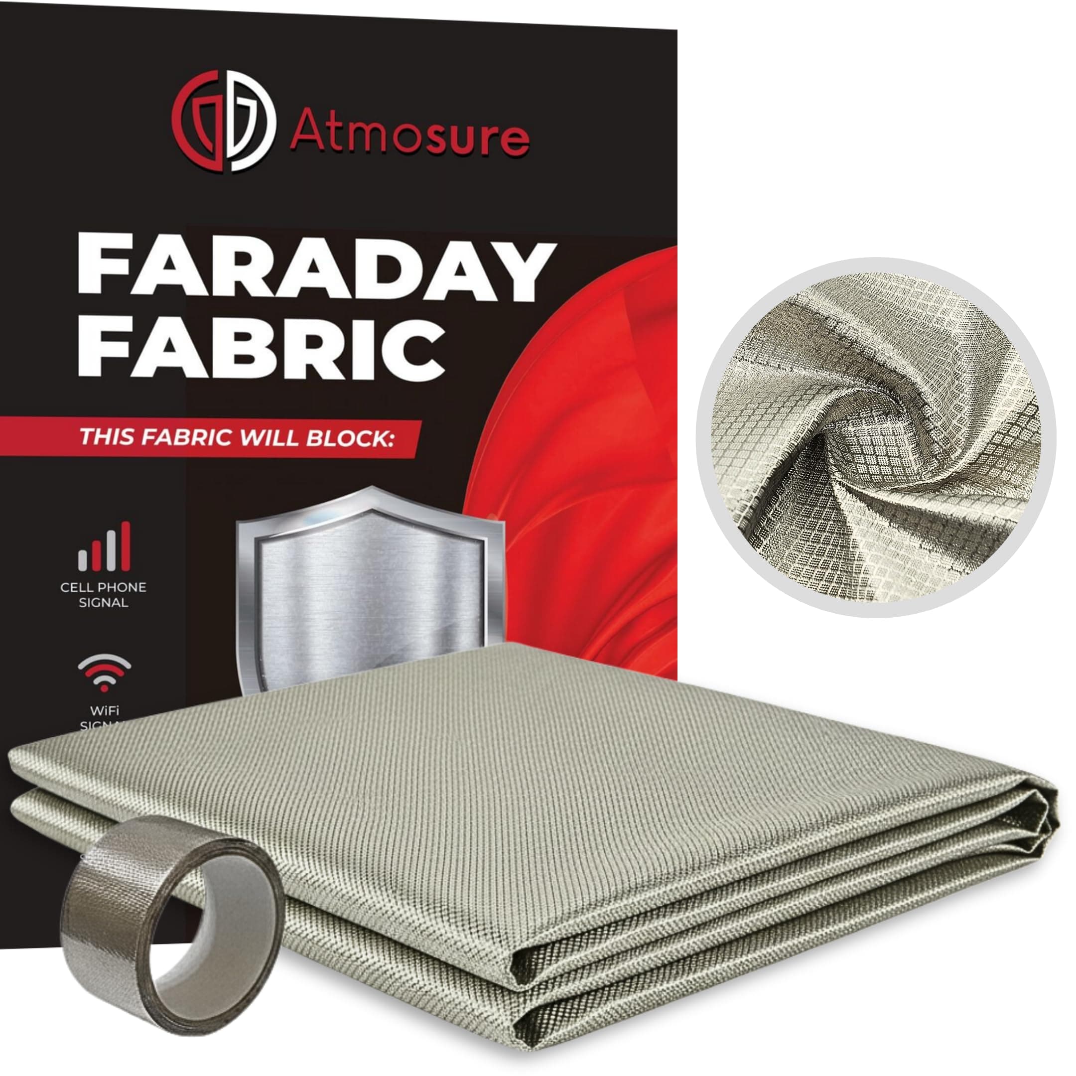 ATMOSURE Faraday Fabric & Tape Kit (1 Yard | 44"x36") – Copper-Nickel Shielding for RFID Blocking, Wireless Signal Isolation, DIY Applications