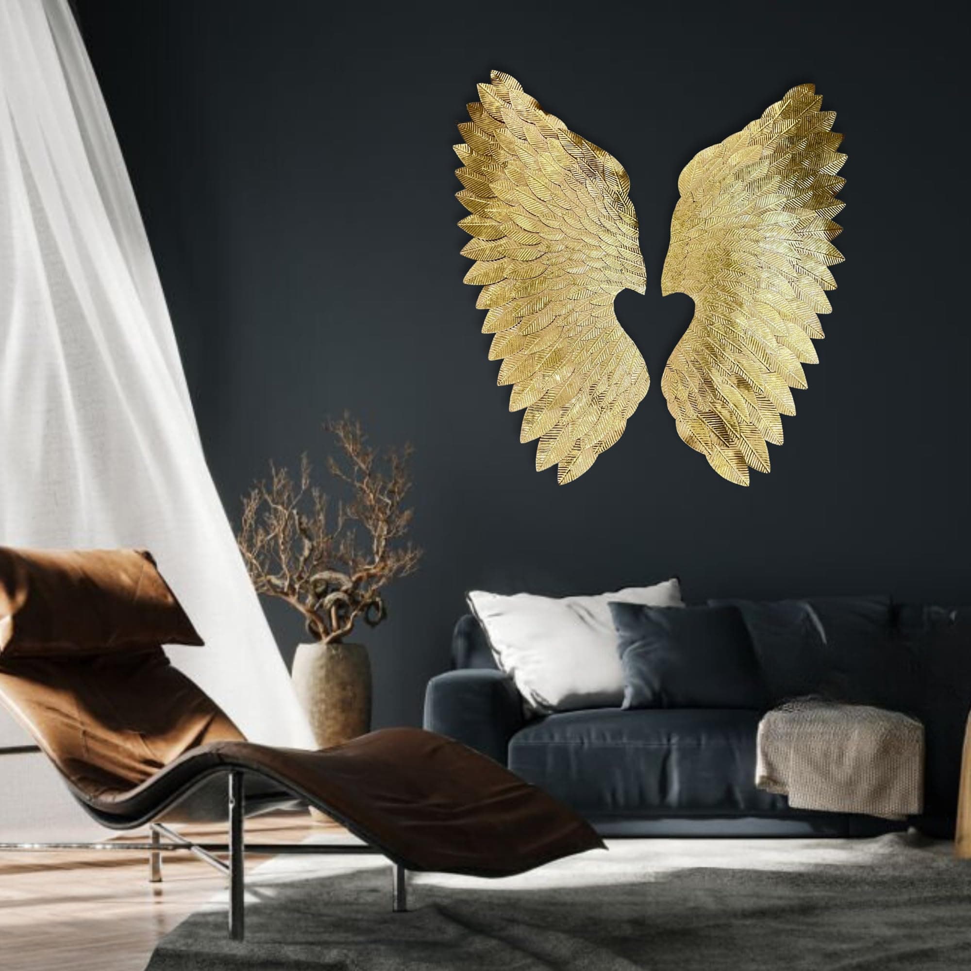 Creativo India Modern Wall Art Sculpture Angel Wings Set of 2 | Metal Wall Hanging Art Antique Style Wall Decor Home Bedroom Living Room