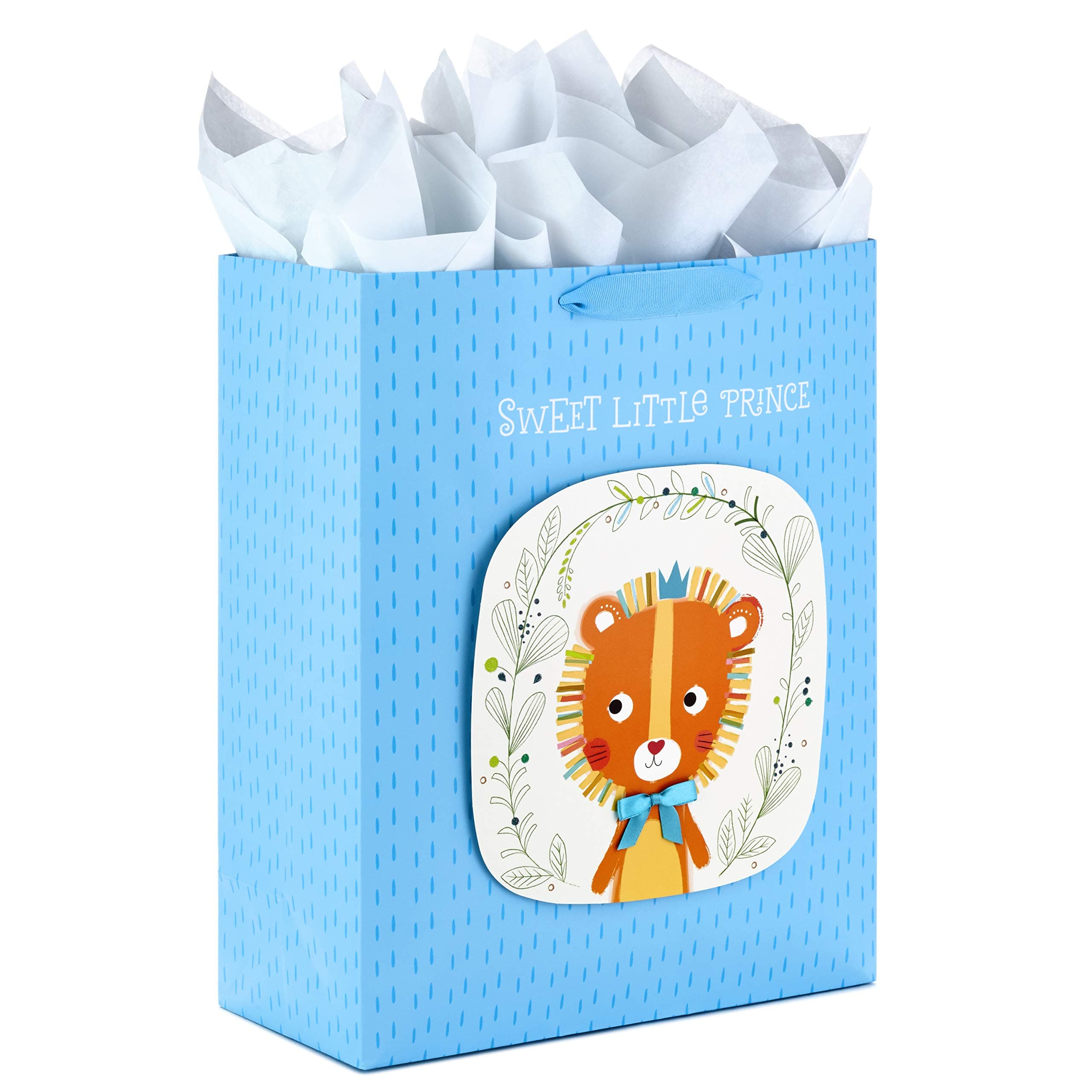 Hallmark 15" Extra Large Gift Bag with Tissue Paper (Sweet Little Prince Lion) for Baby Showers, Kids Birthdays and More