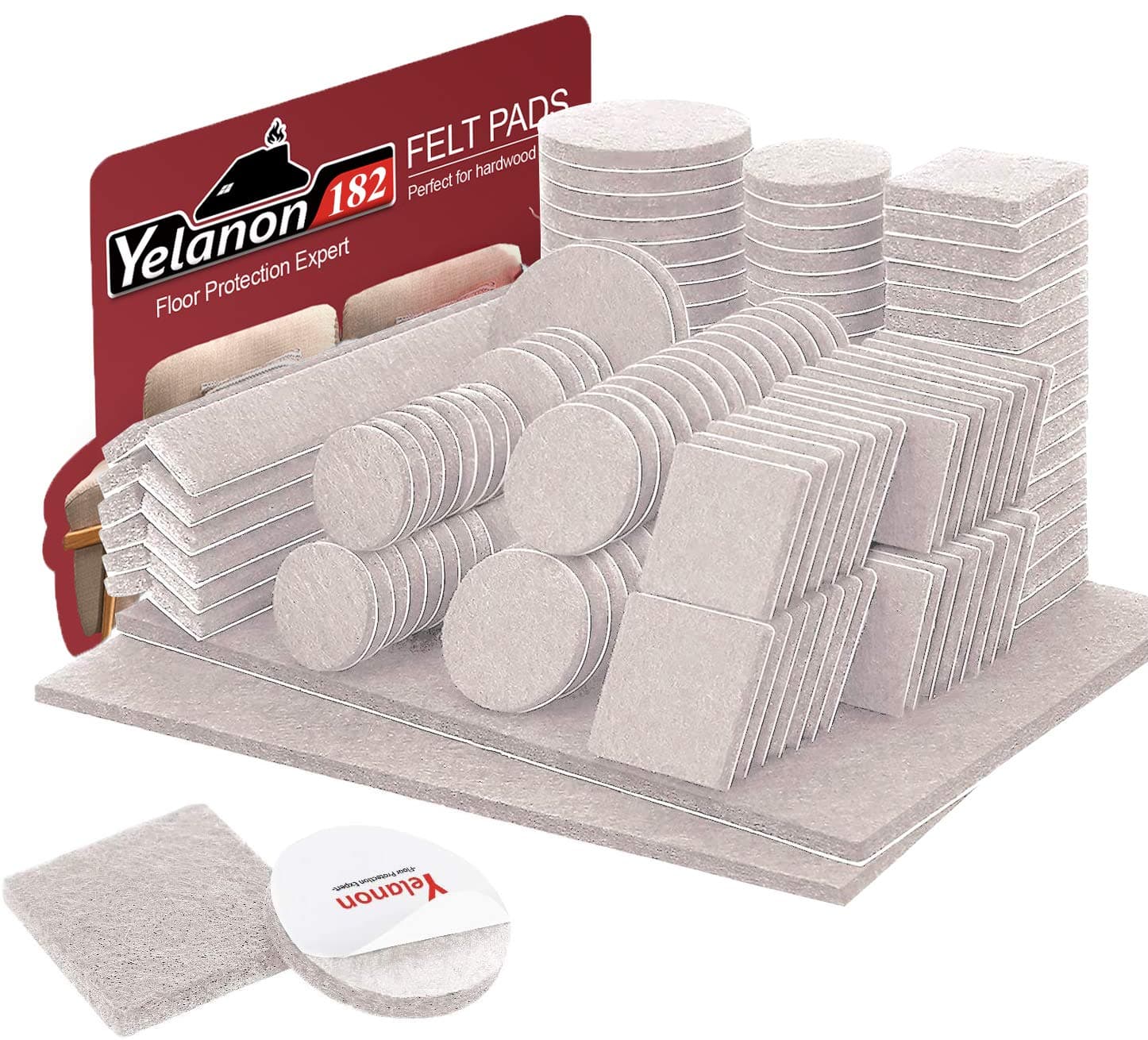 Yelanon Felt Furniture Pads -182 Pcs Premium Felt Pads for Chair Legs Furniture, Floor Protectors for Hardwood Floors, Beige