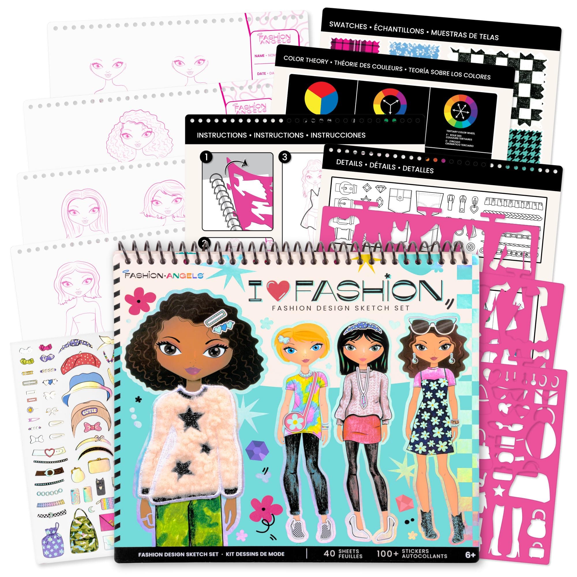 Fashion Angels I Love Fashion Sketch Portfolio, with Sketch Pad with Stencils and Stickers, Fashion Design Sketchbook for Girls, Ideal Drawing Kit for Kids